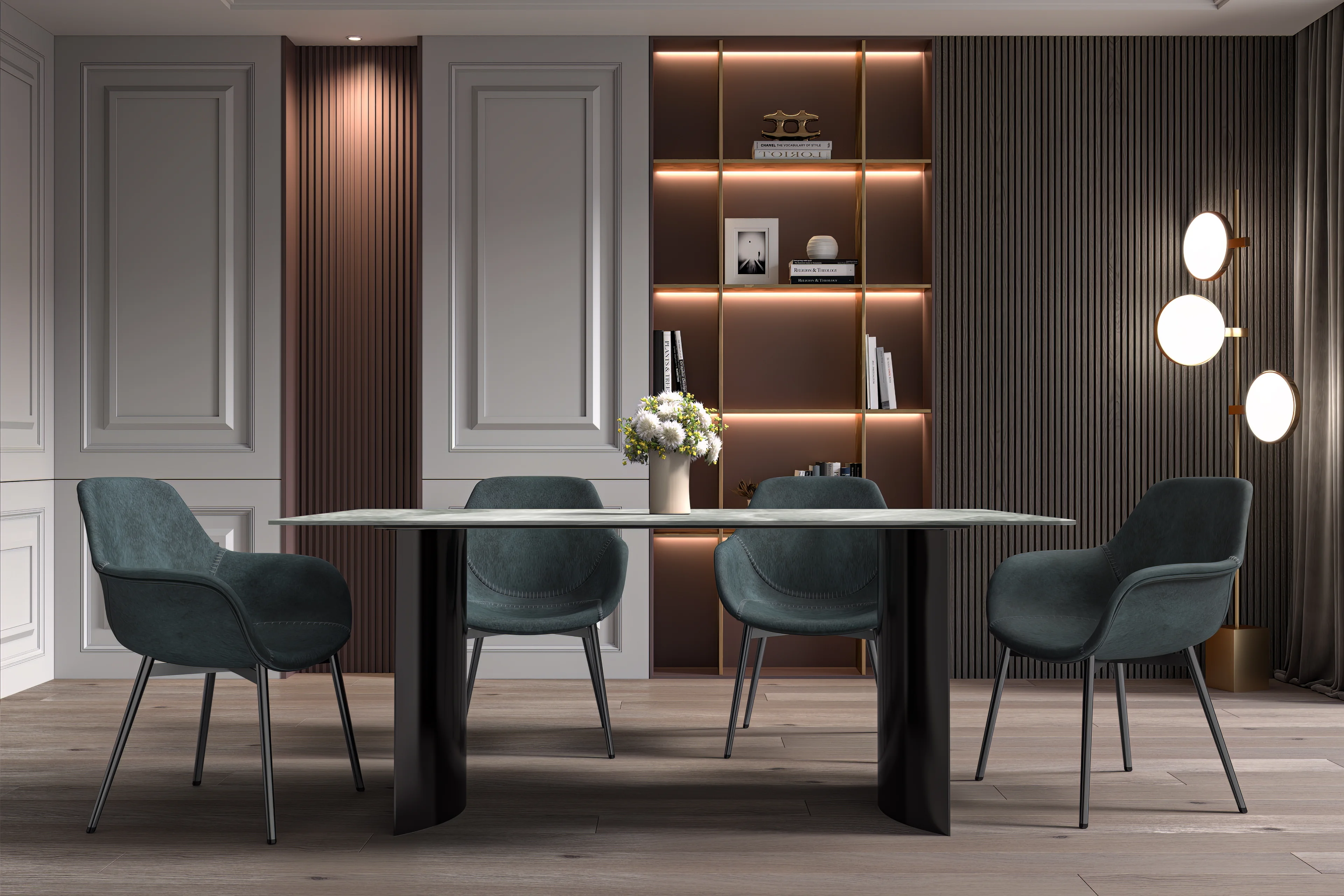 Zara Series Modern Dining Table Black Stainless Steel Base, With 71 Light Grey Sintered Stone Top