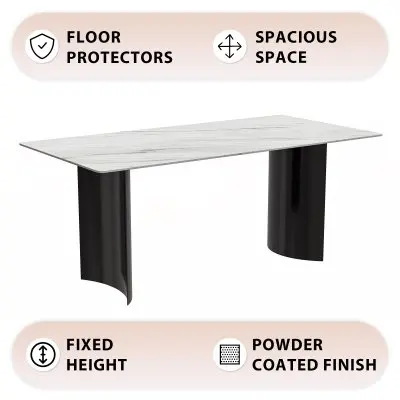Zara Series Modern Dining Table Black Stainless Steel Base, With 71 White Sintered Stone Top
