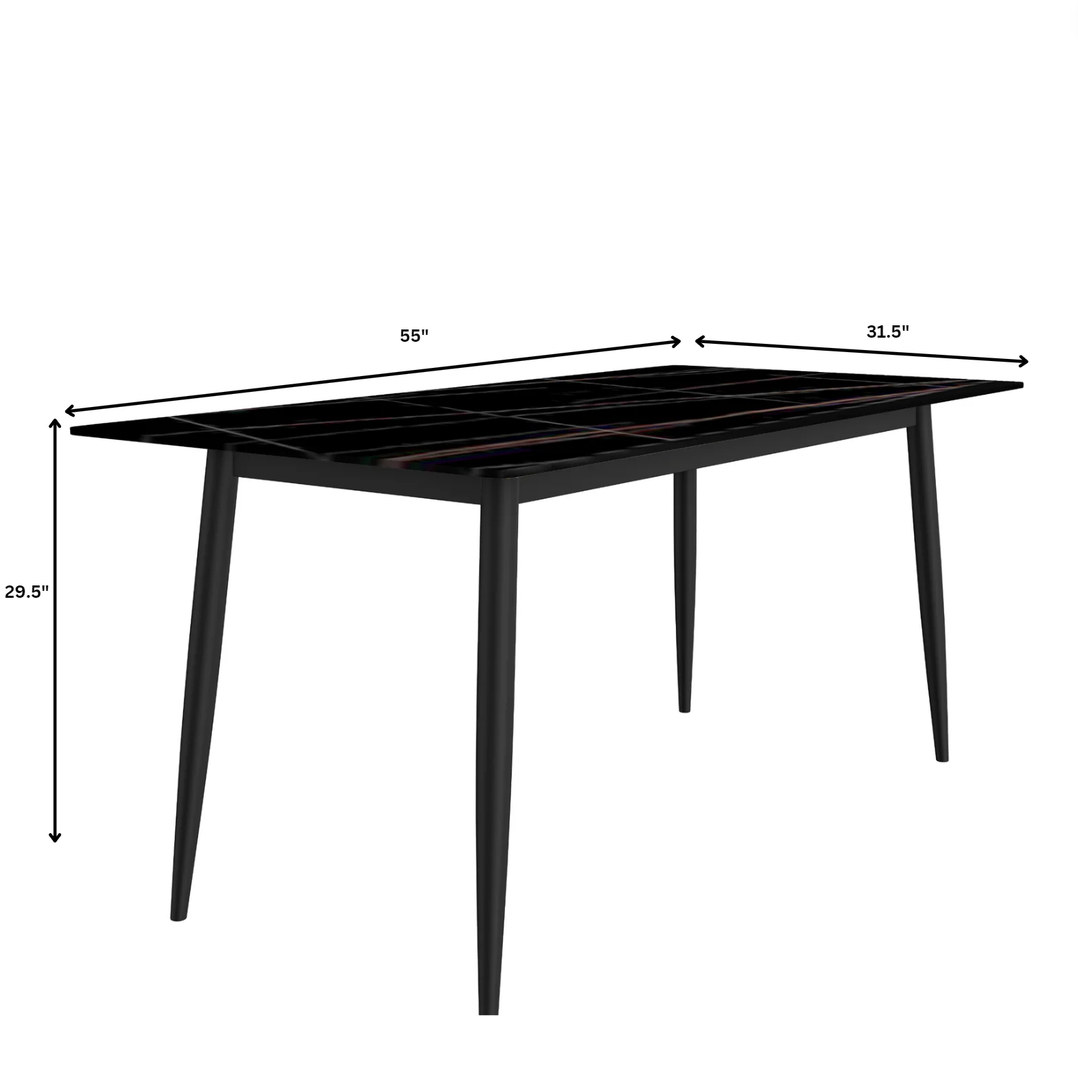 Zayle Series Modern Dining Table Black Base, With 55 Black/Gold Sintered Stone Top