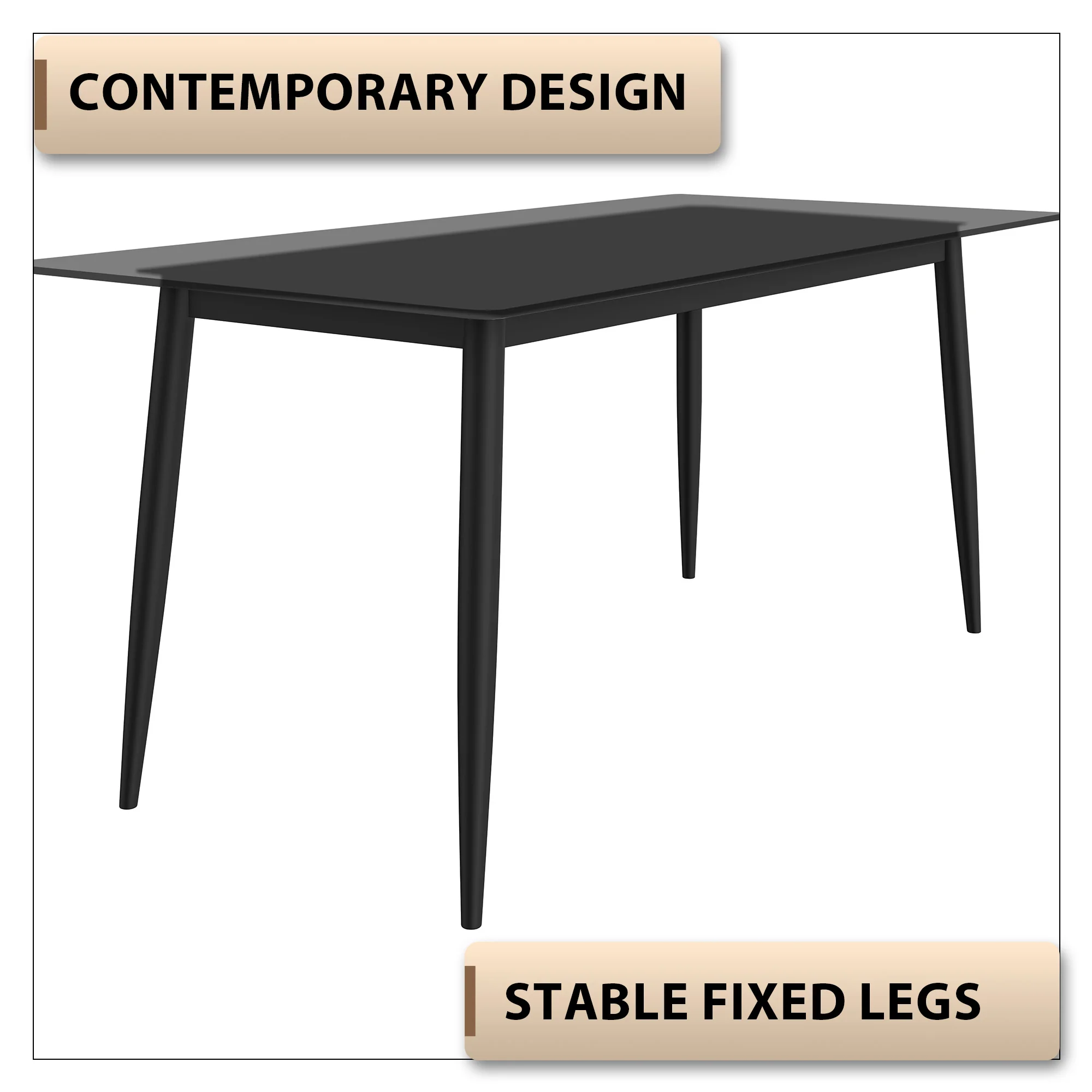 Zayle Series Modern Dining Table Black Base, With 55 Clear Glass Top