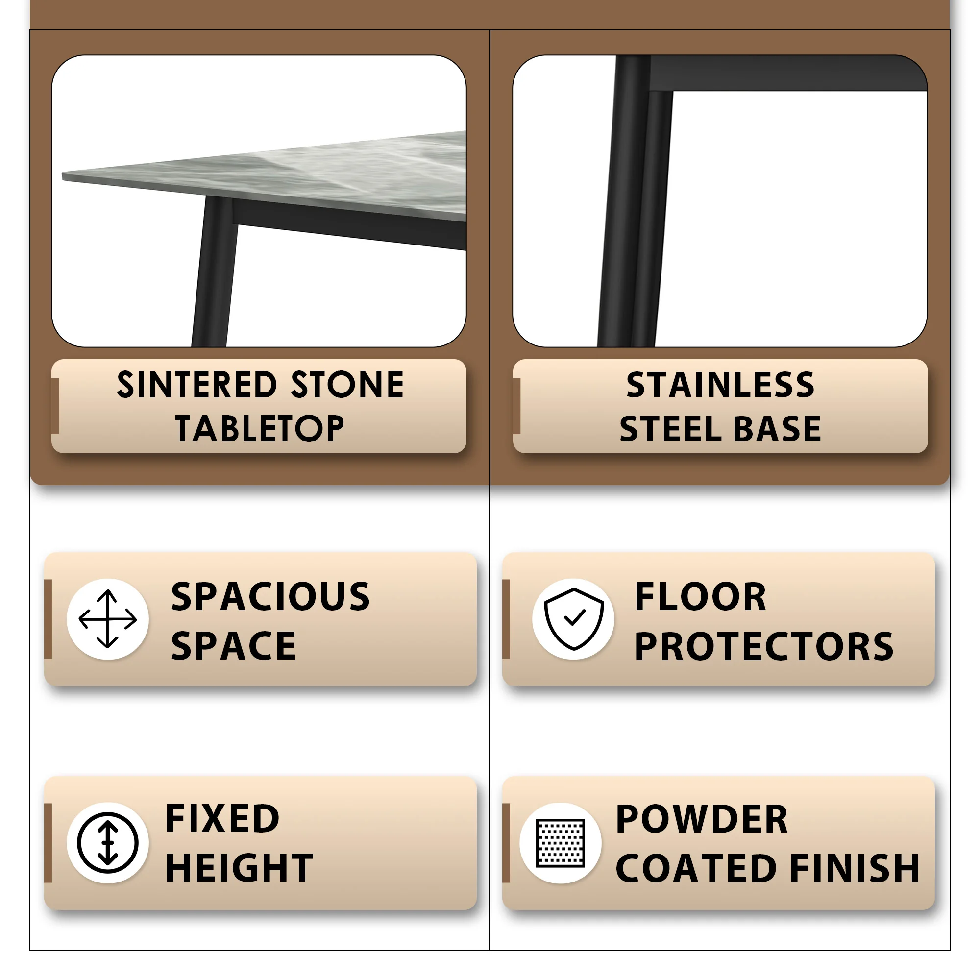 Zayle Series Modern Dining Table Black Base, With 55 Light Grey Sintered Stone Top