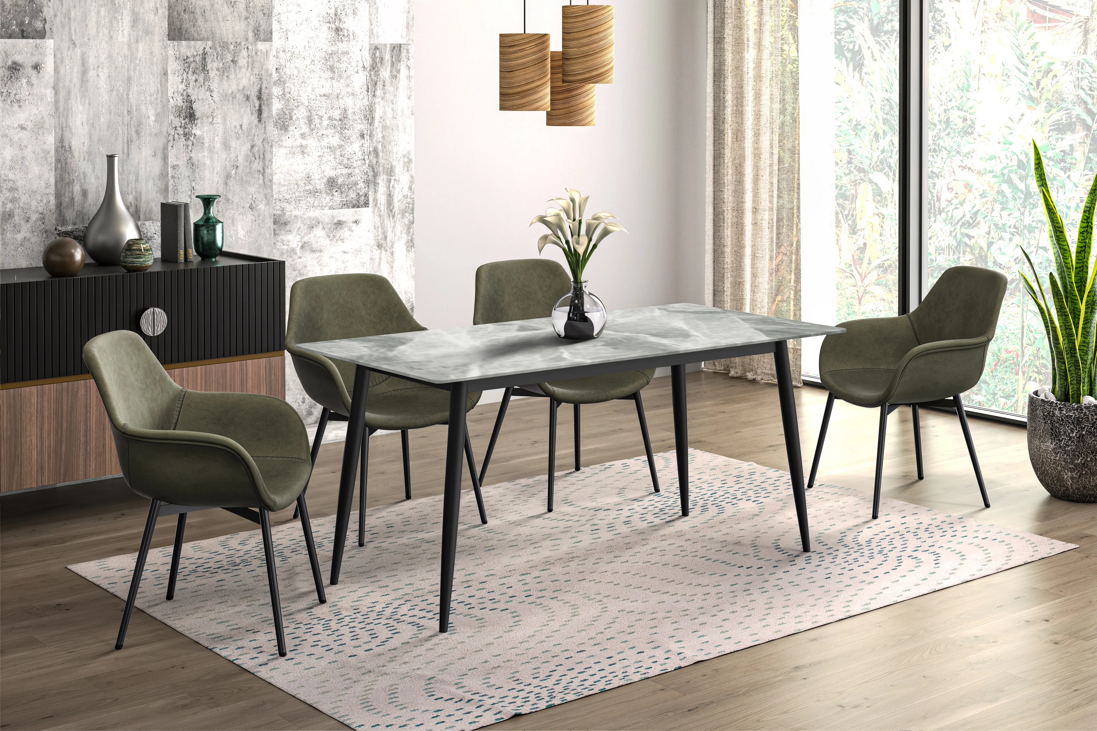 Zayle Series Modern Dining Table Black Base, With 55 Light Grey Sintered Stone Top