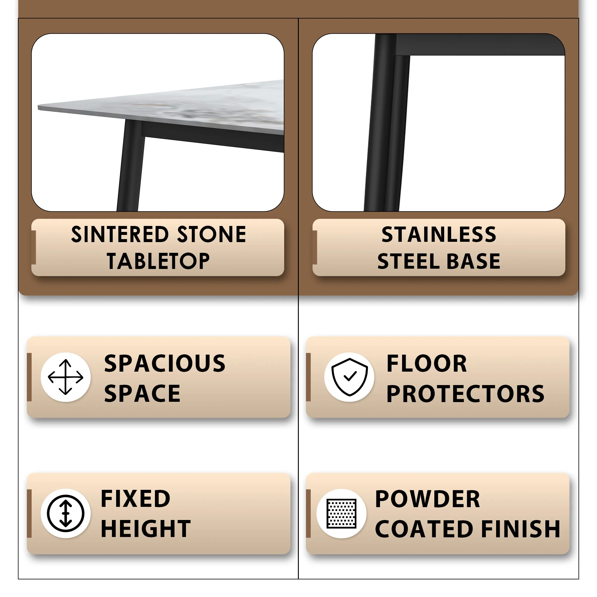 Zayle Series Modern Dining Table Black Base, With 55 Medium Grey Sintered Stone Top