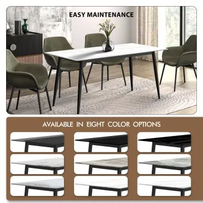 Zayle Series Modern Dining Table Black Base, With 55 White/Gold Sintered Stone Top