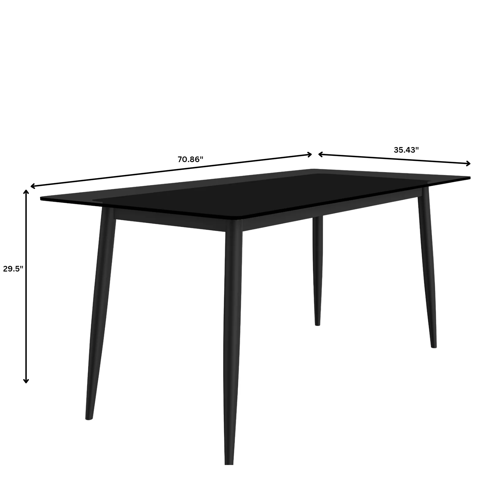 Zayle Series Modern Dining Table Black Base, With 62 Black Glass Top