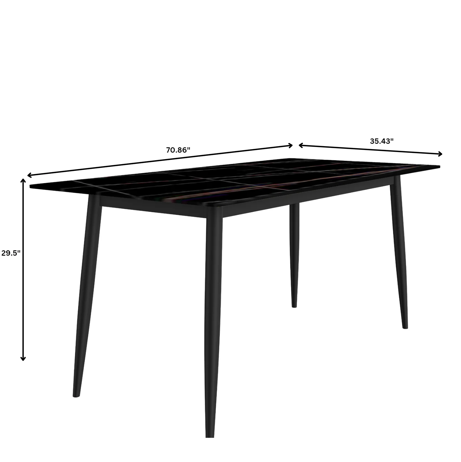 Zayle Series Modern Dining Table Black Base, With 62 Black/Gold Sintered Stone Top