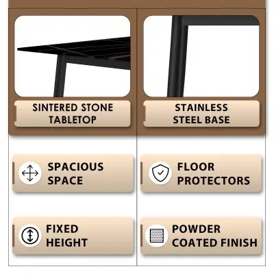 Zayle Series Modern Dining Table Black Base, With 62 Black/Gold Sintered Stone Top