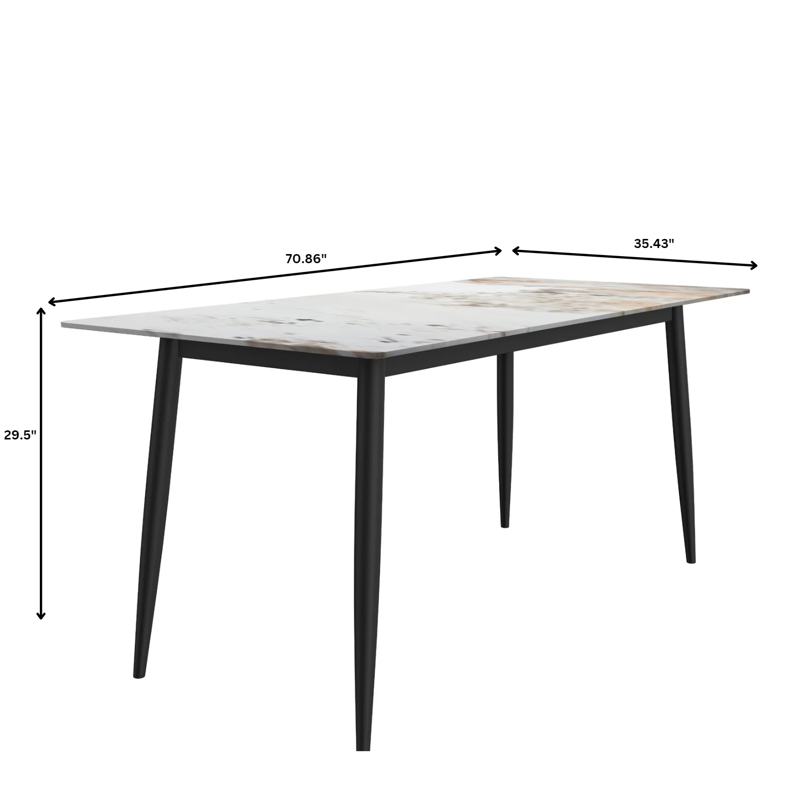 Zayle Series Modern Dining Table Black Base, With 62 White Grey Sintered Stone Top