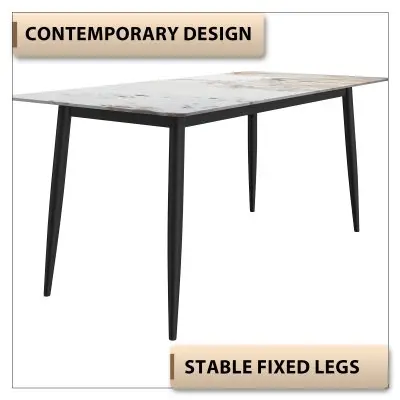 Zayle Series Modern Dining Table Black Base, With 62 White Grey Sintered Stone Top