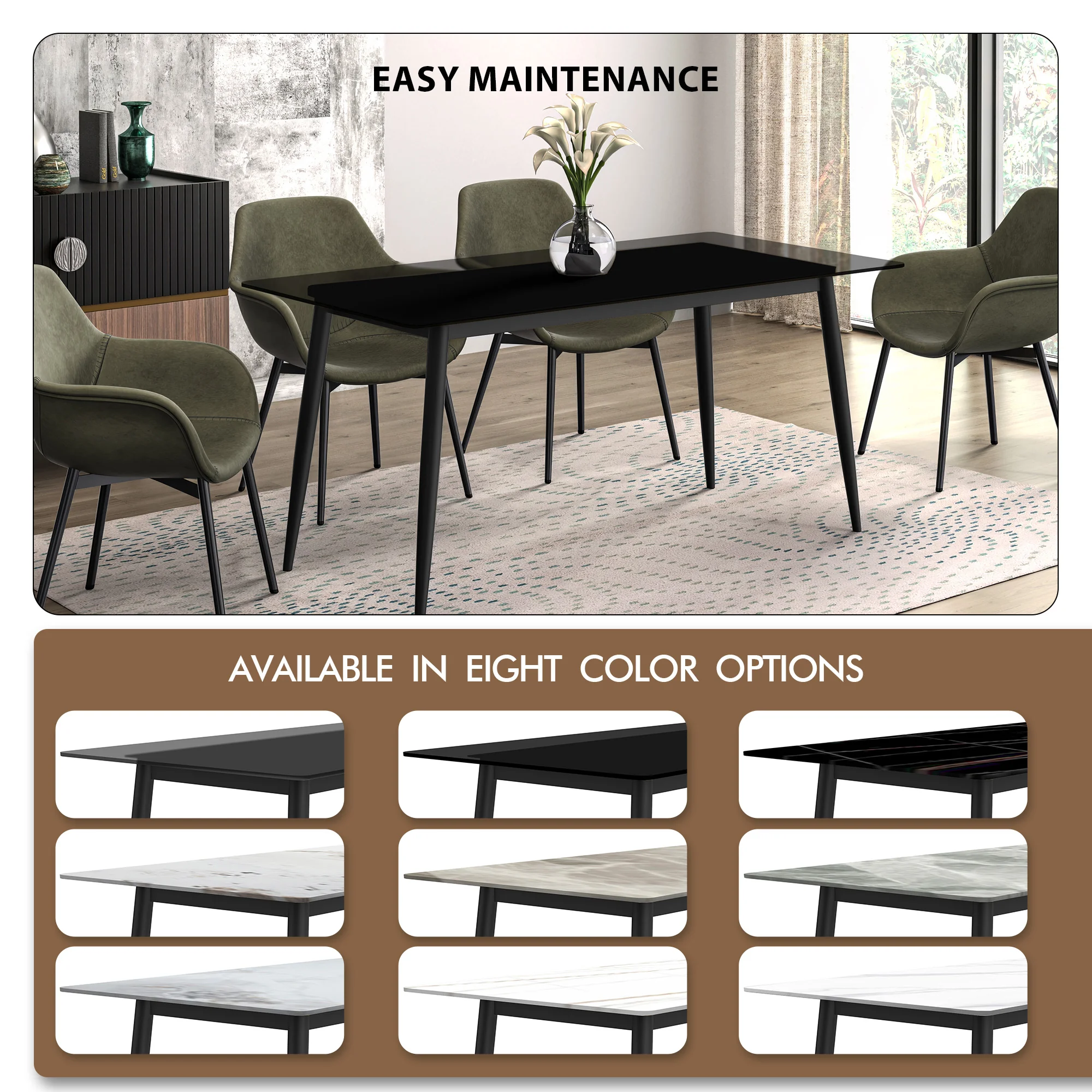 Zayle Series Modern Dining Table Black Base, With 62 Clear Glass Top