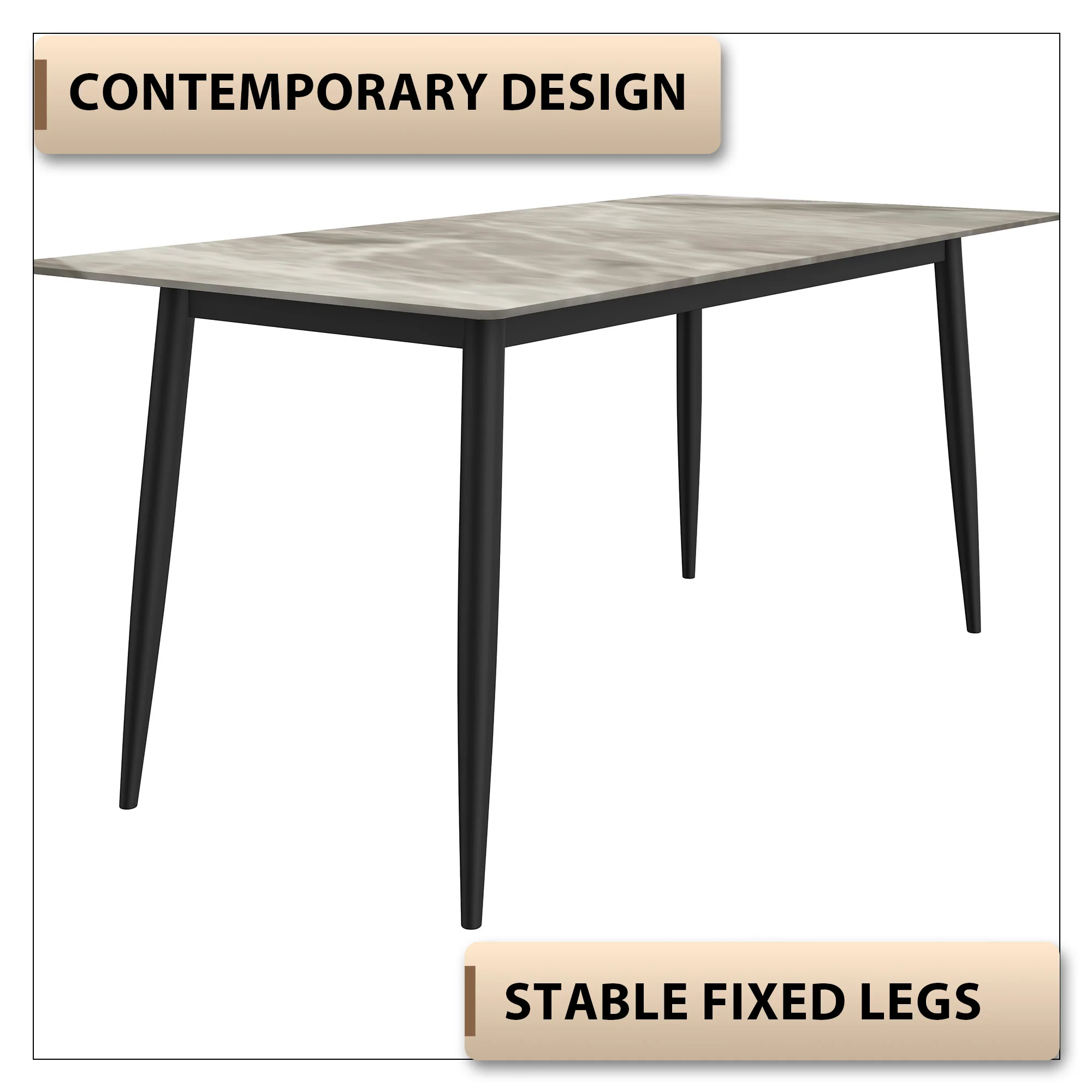 Zayle Series Modern Dining Table Black Base, With 62 Deep Grey Sintered Stone Top