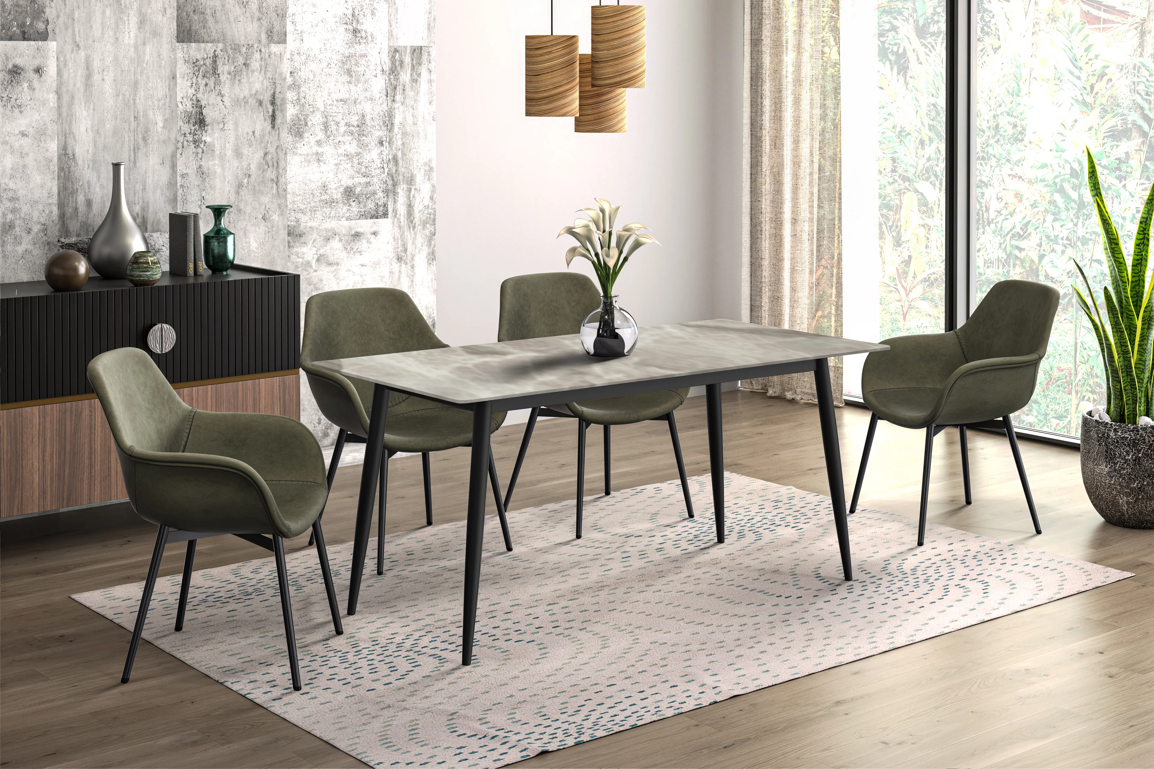 Zayle Series Modern Dining Table Black Base, With 62 Deep Grey Sintered Stone Top