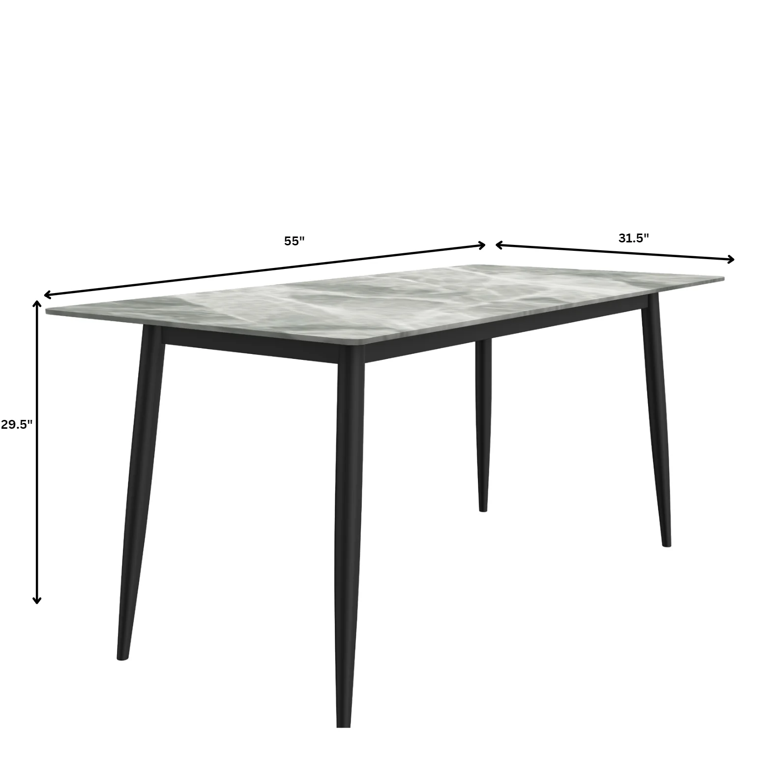 Zayle Series Modern Dining Table Black Base, With 62 Light Grey Sintered Stone Top