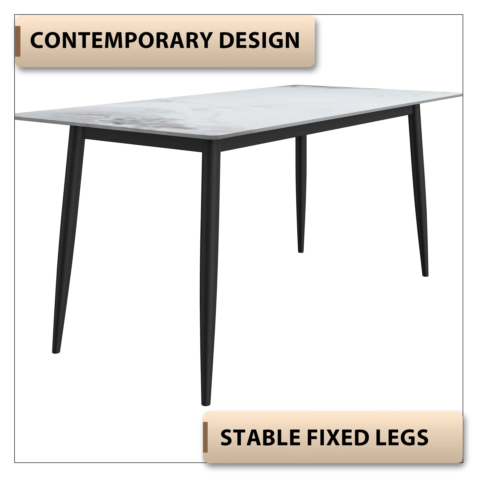 Zayle Series Modern Dining Table Black Base, With 62 Medium Grey Sintered Stone Top