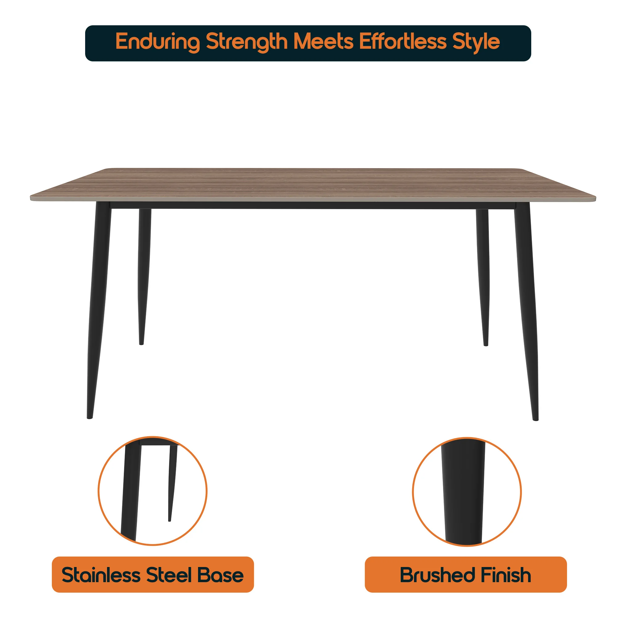 Zayle 62" Rectangle Sintered Stone Dining Table in Red Oak with BLack Base