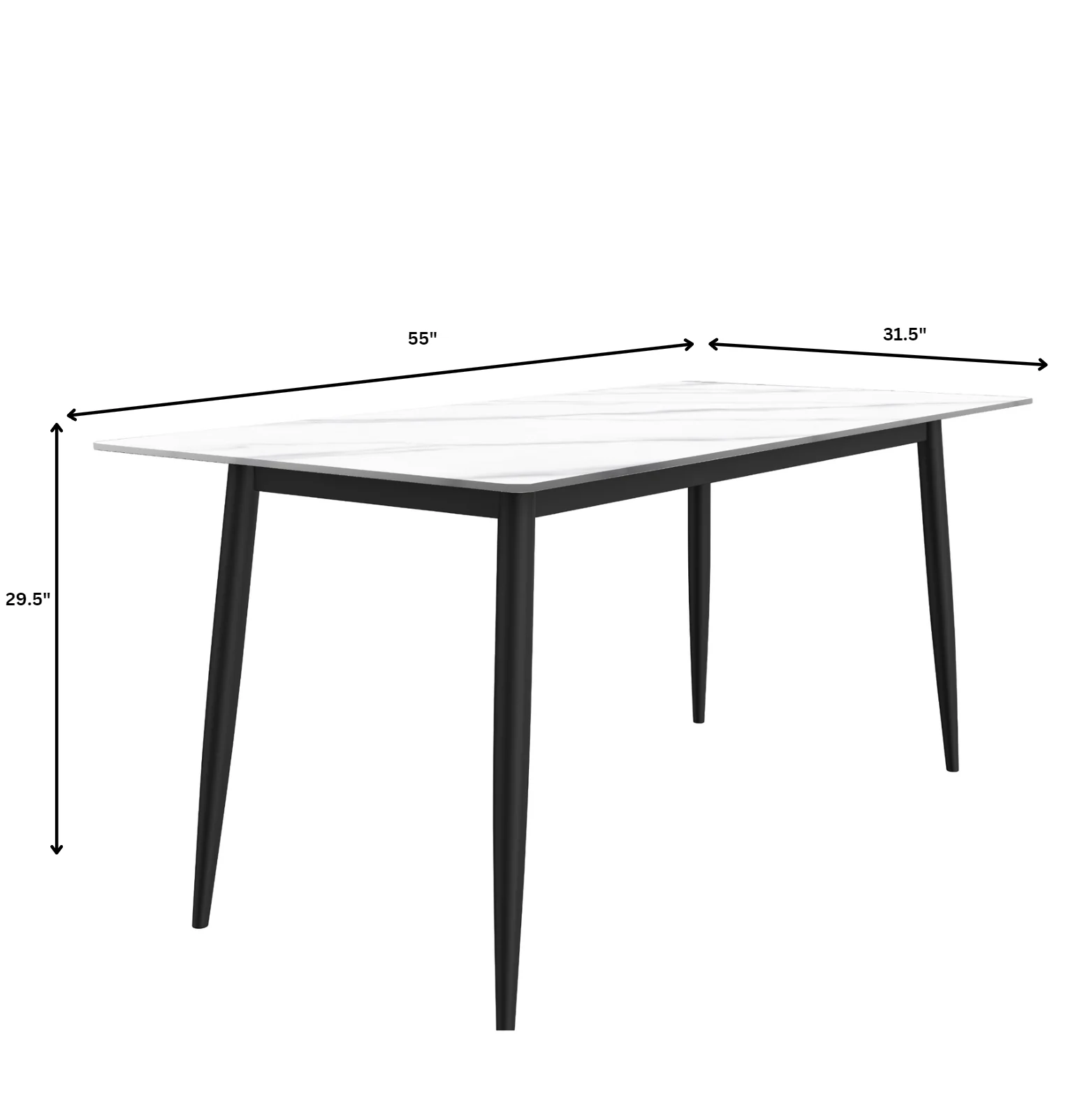 Zayle Series Modern Dining Table Black Base, With 62 White Sintered Stone Top