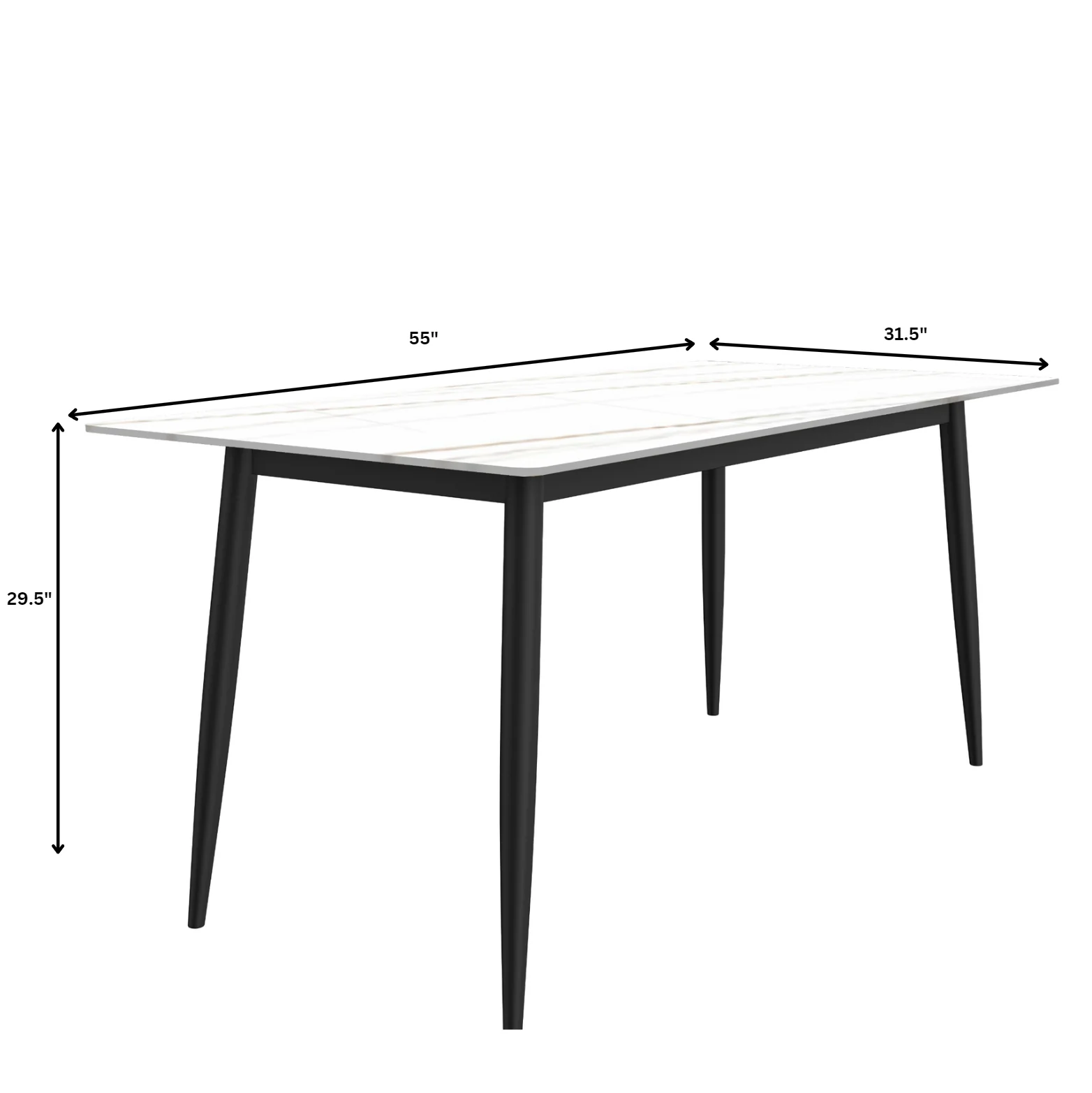 Zayle Series Modern Dining Table Black Base, With 62 White/Gold Sintered Stone Top