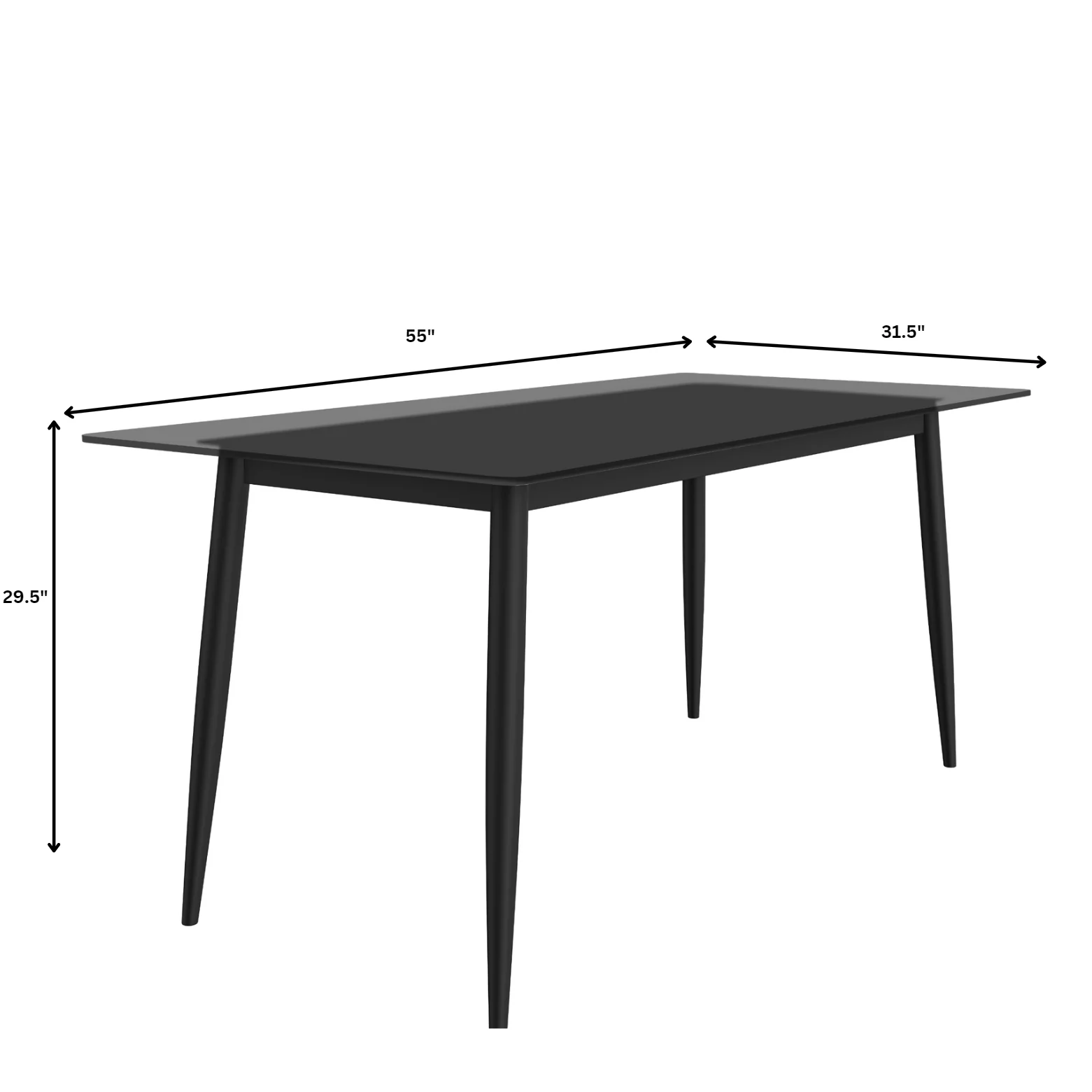 Zayle Series Modern Dining Table Black Base, With 71 Clear Glass Top