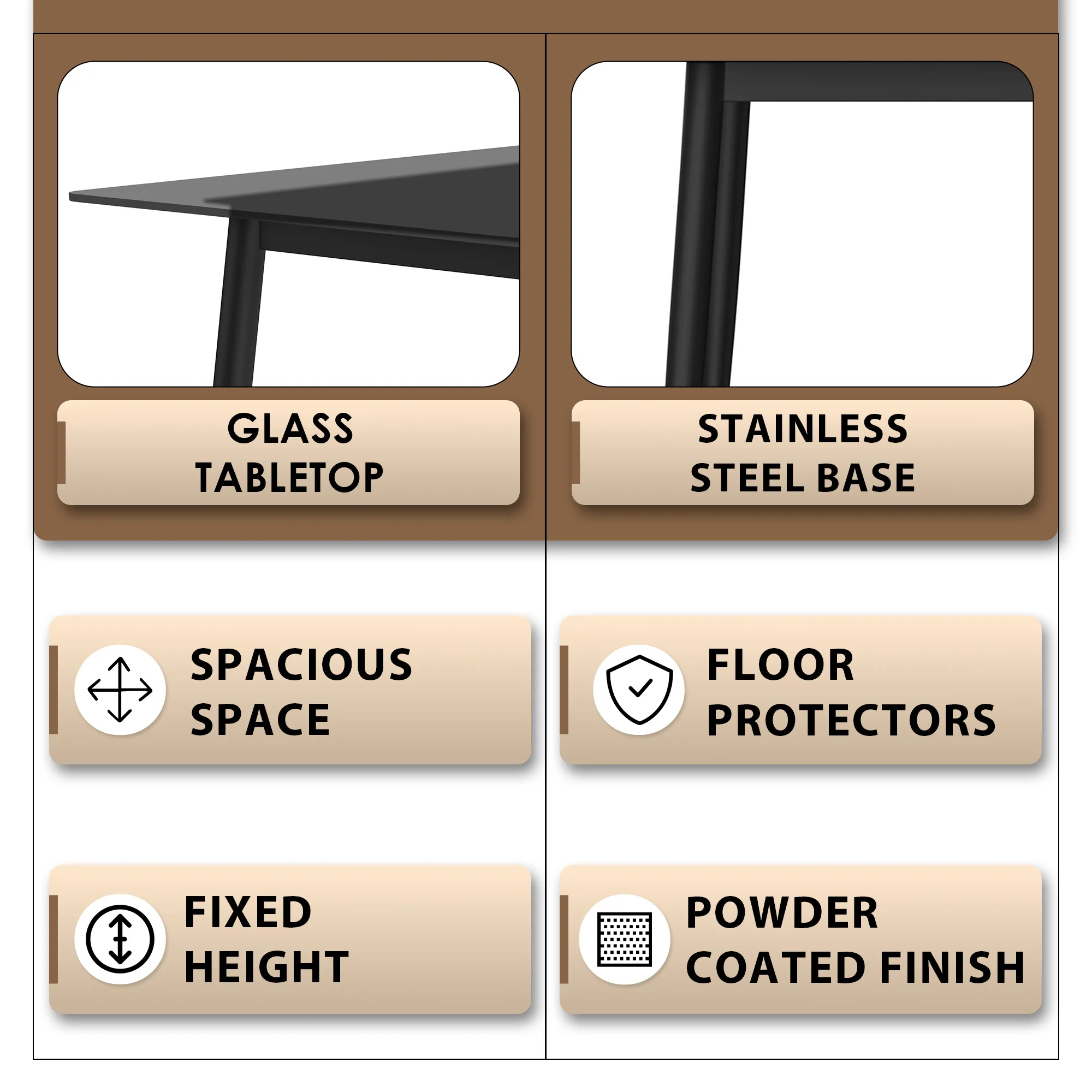 Zayle Series Modern Dining Table Black Base, With 71 Clear Glass Top