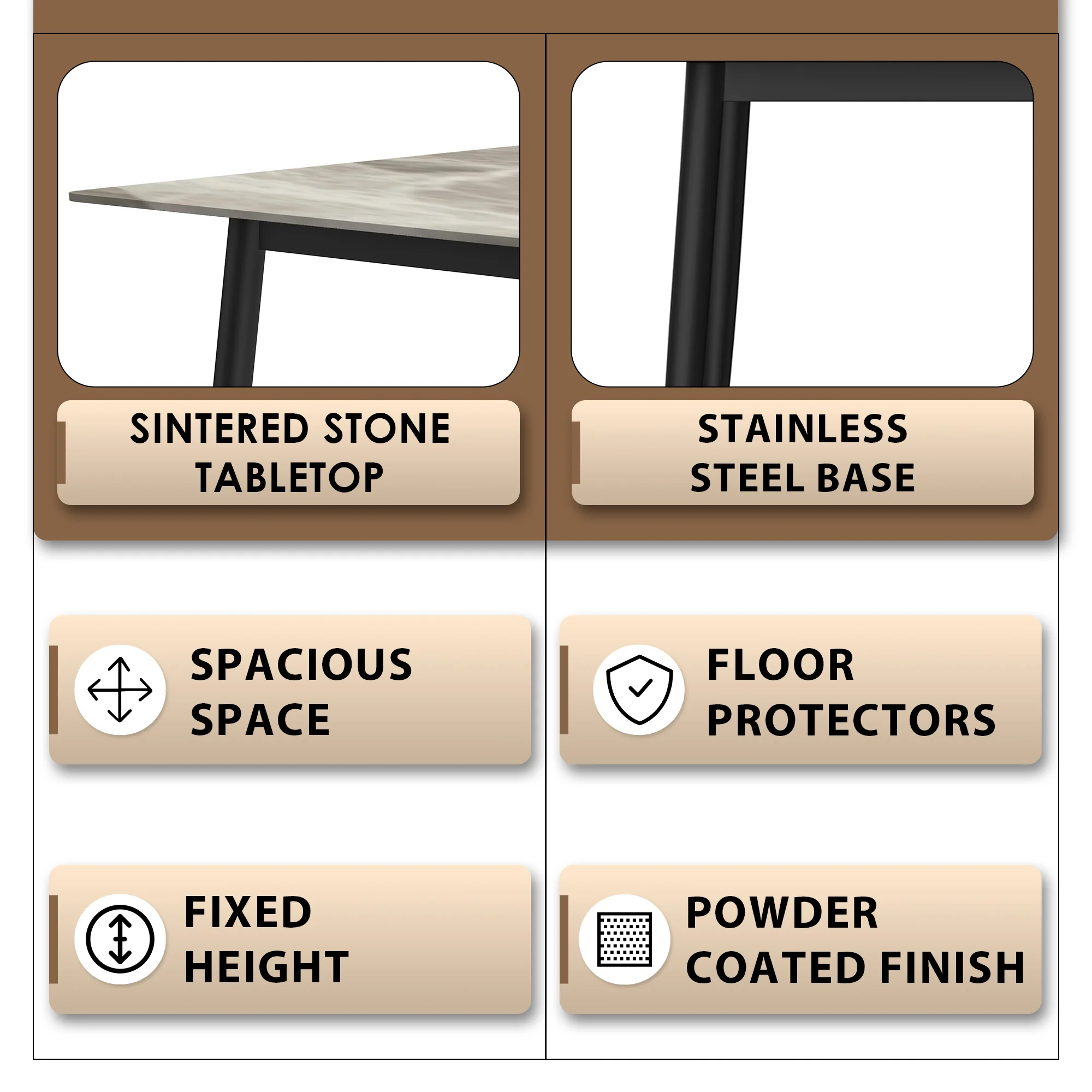 Zayle Series Modern Dining Table Black Base, With 71 Deep Grey Sintered Stone Top