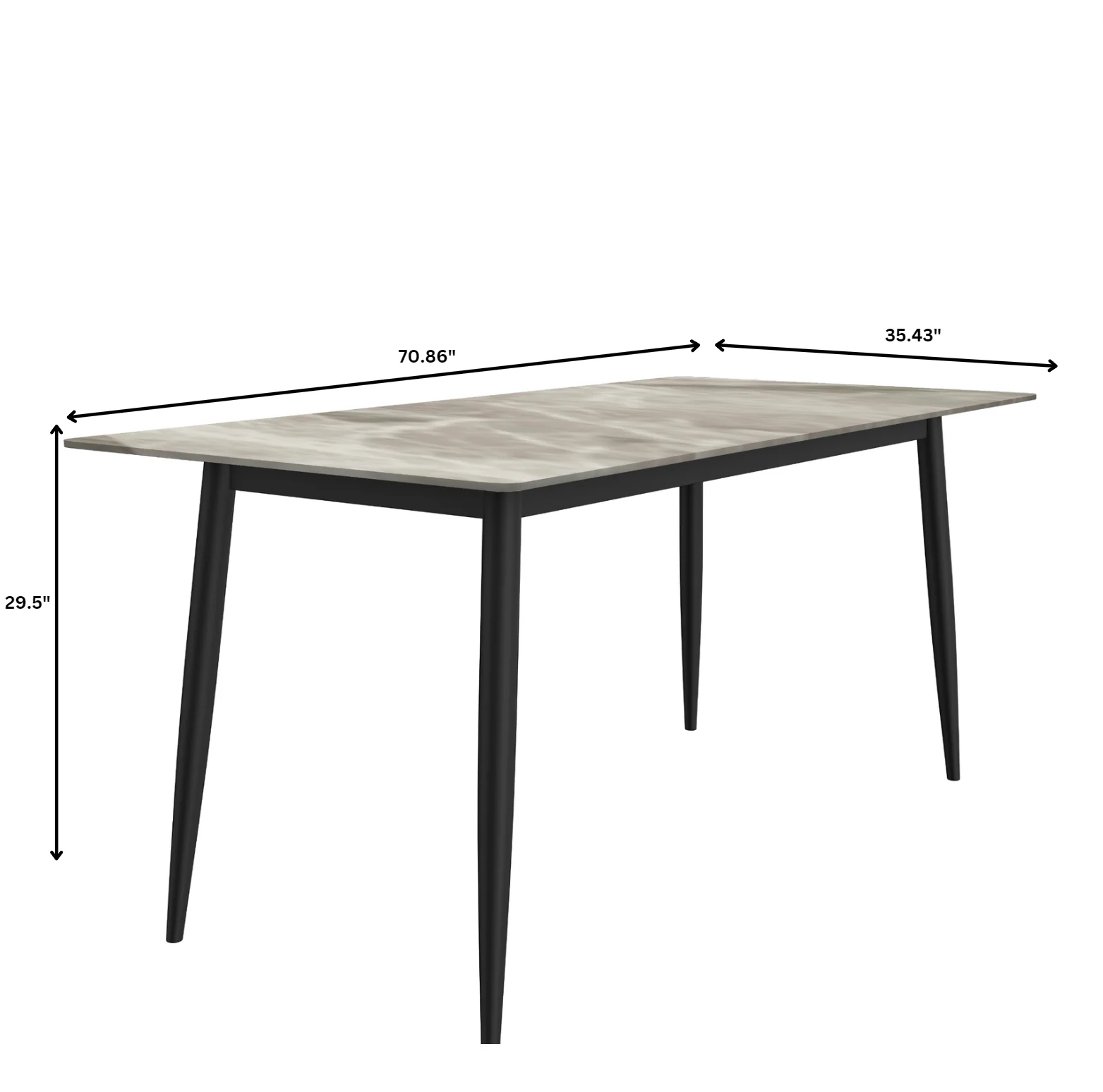 Zayle Series Modern Dining Table Black Base, With 71 Deep Grey Sintered Stone Top