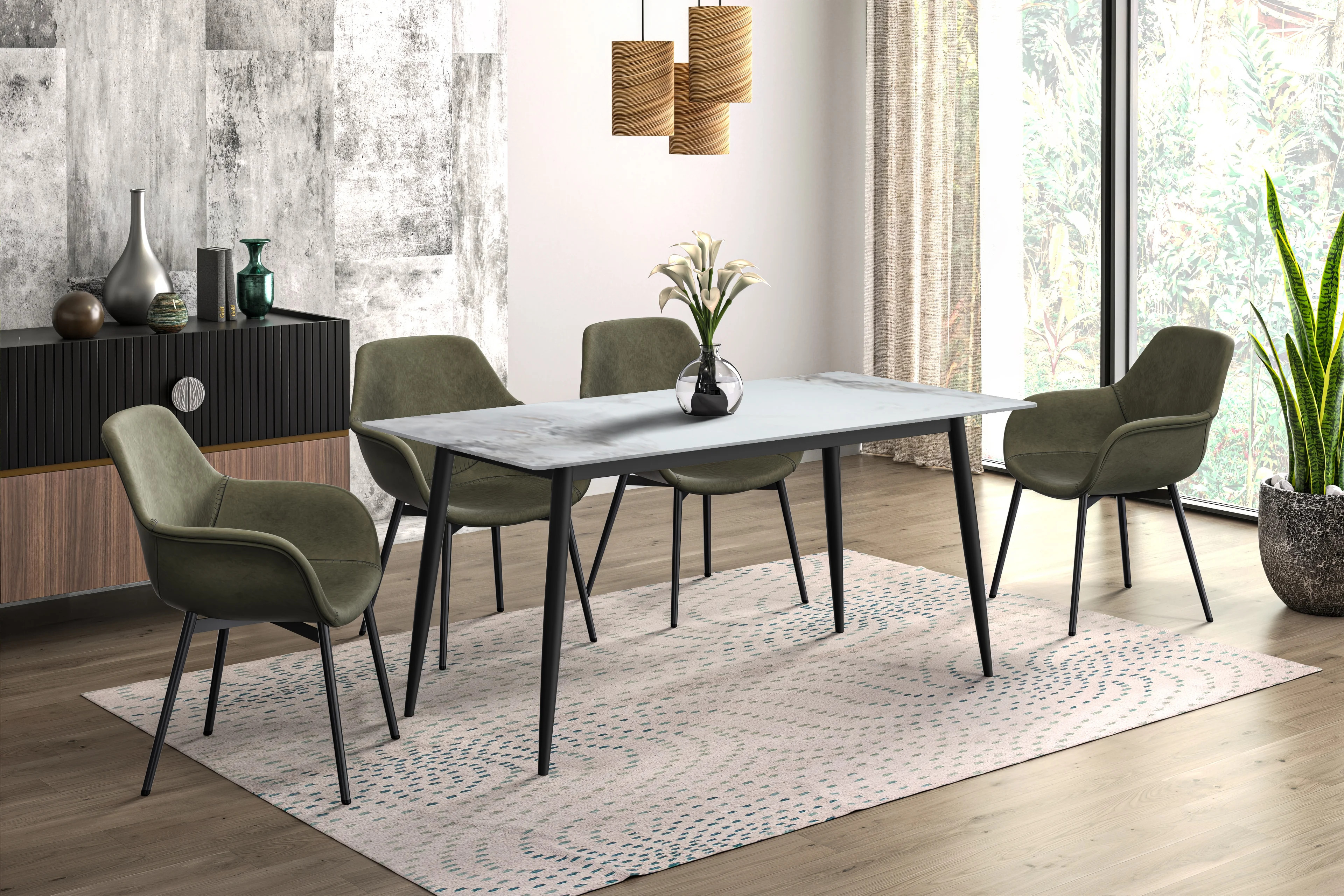Zayle Series Modern Dining Table Black Base, With 71 Medium Grey Sintered Stone Top