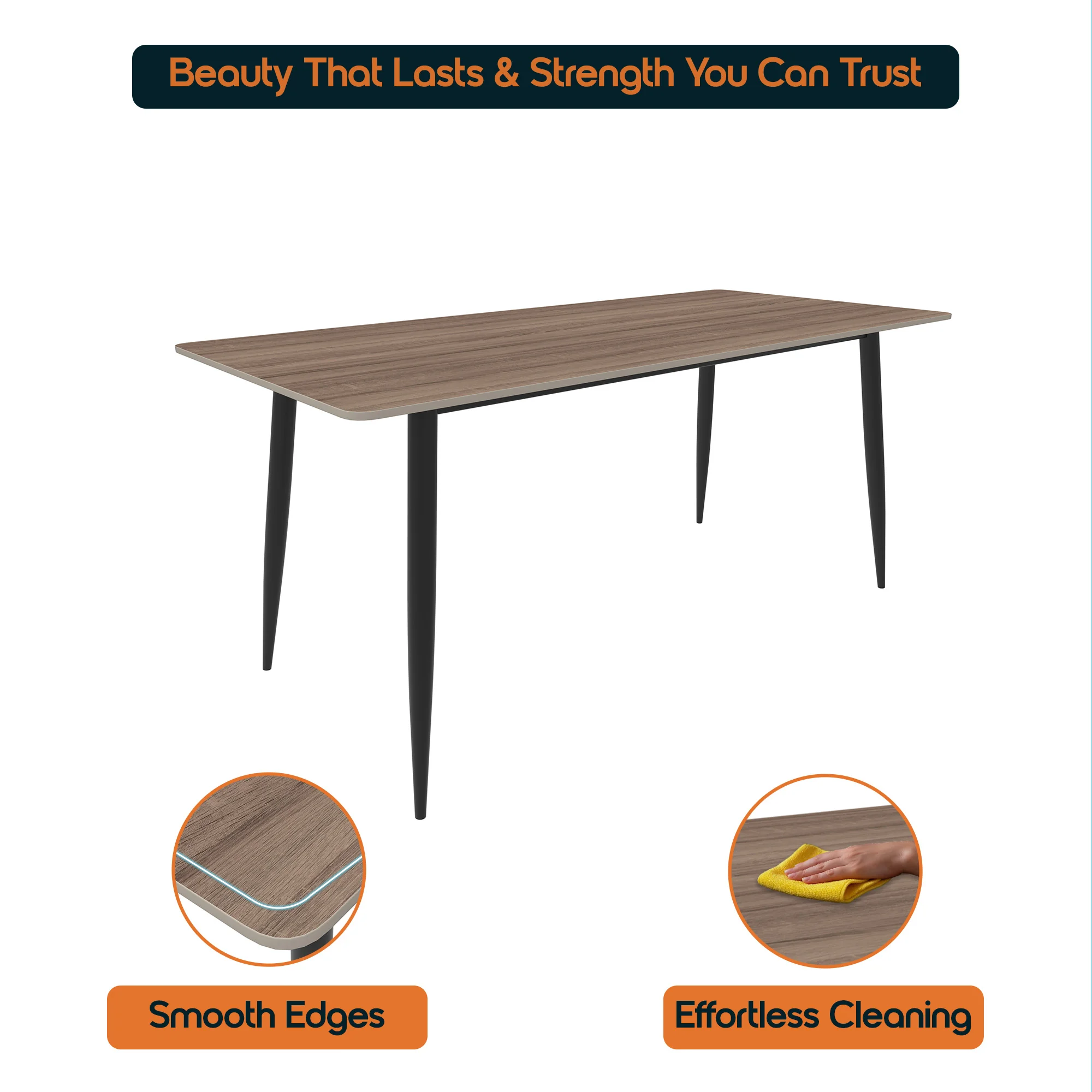 Zayle 71" Rectangle Sintered Stone Dining Table in Red Oak with BLack Base