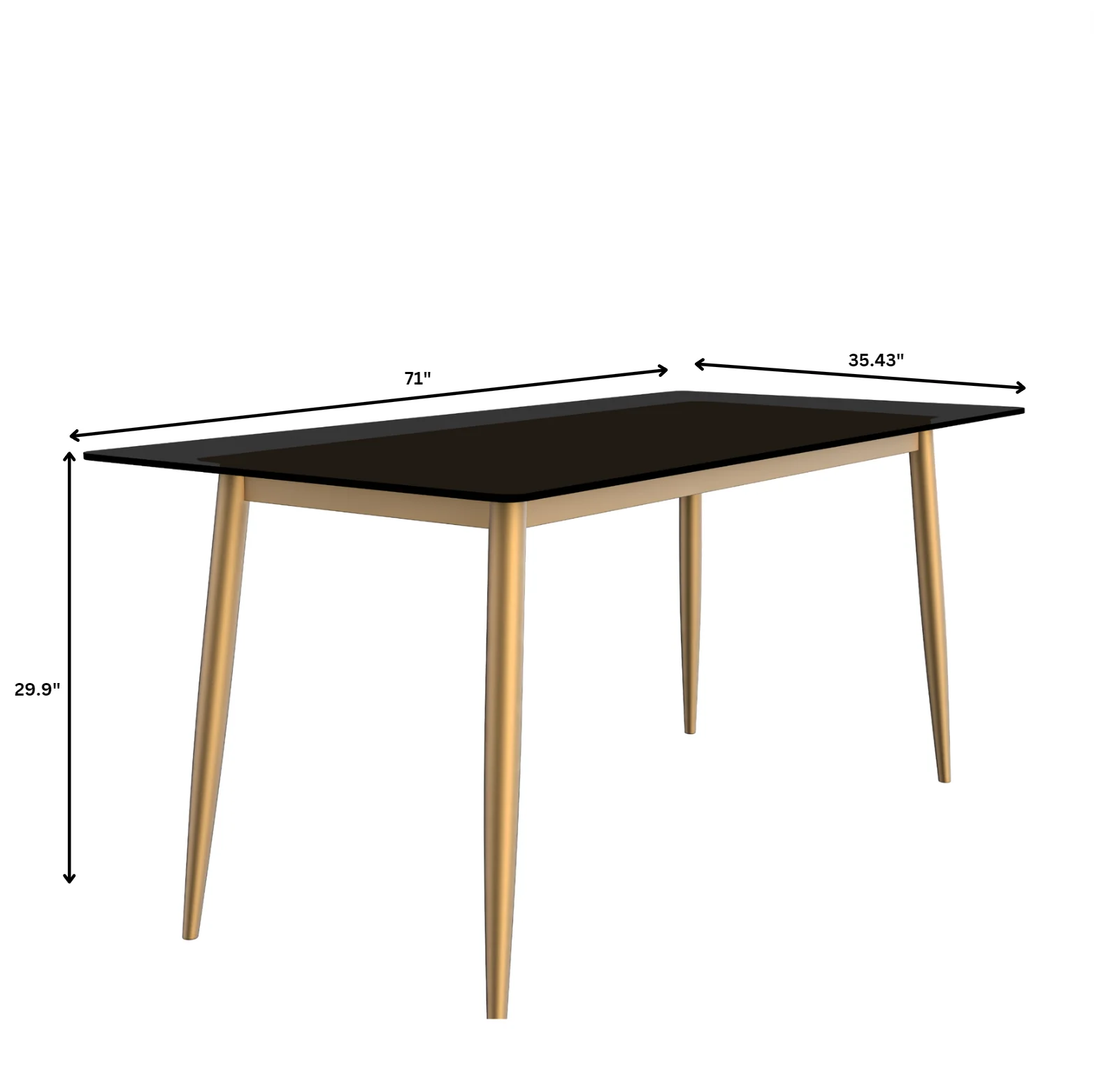 Zayle Series Modern Dining Table Brushed Gold Base, With 55 Black Glass Top