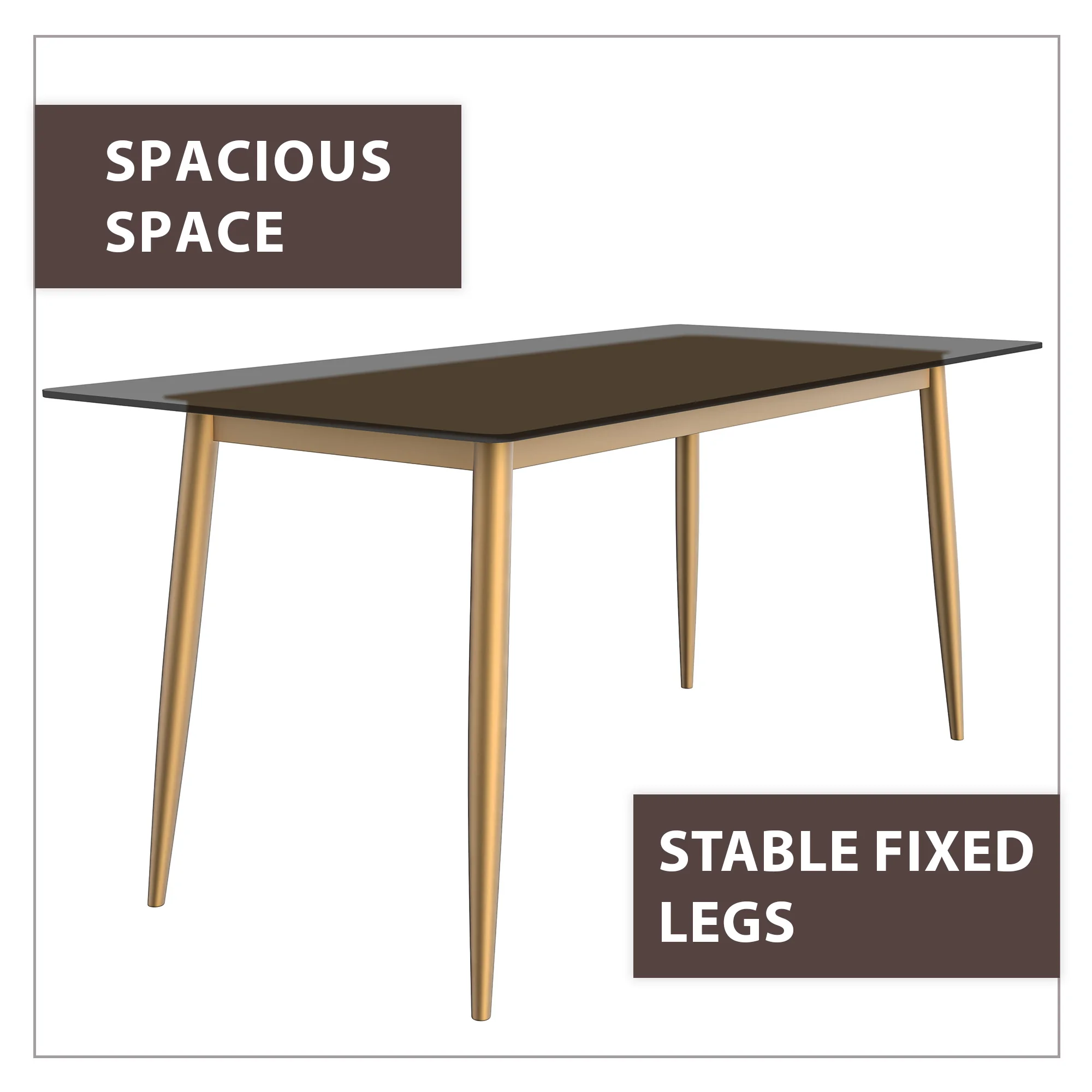 Zayle Series Modern Dining Table Brushed Gold Base, With 55 Clear Glass Top