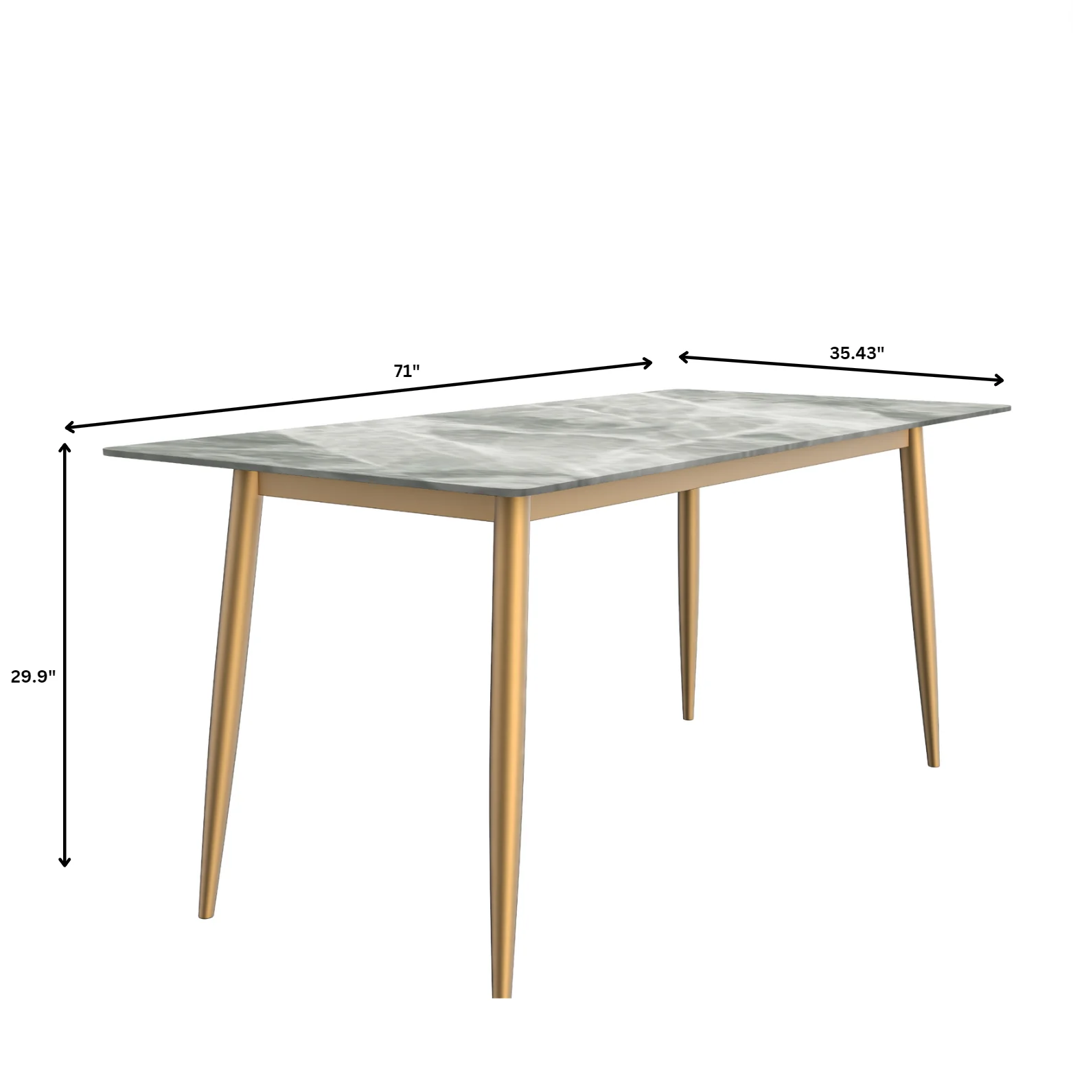 Zayle Series Modern Dining Table Brushed Gold Base, With 55 Light Grey Sintered Stone Top