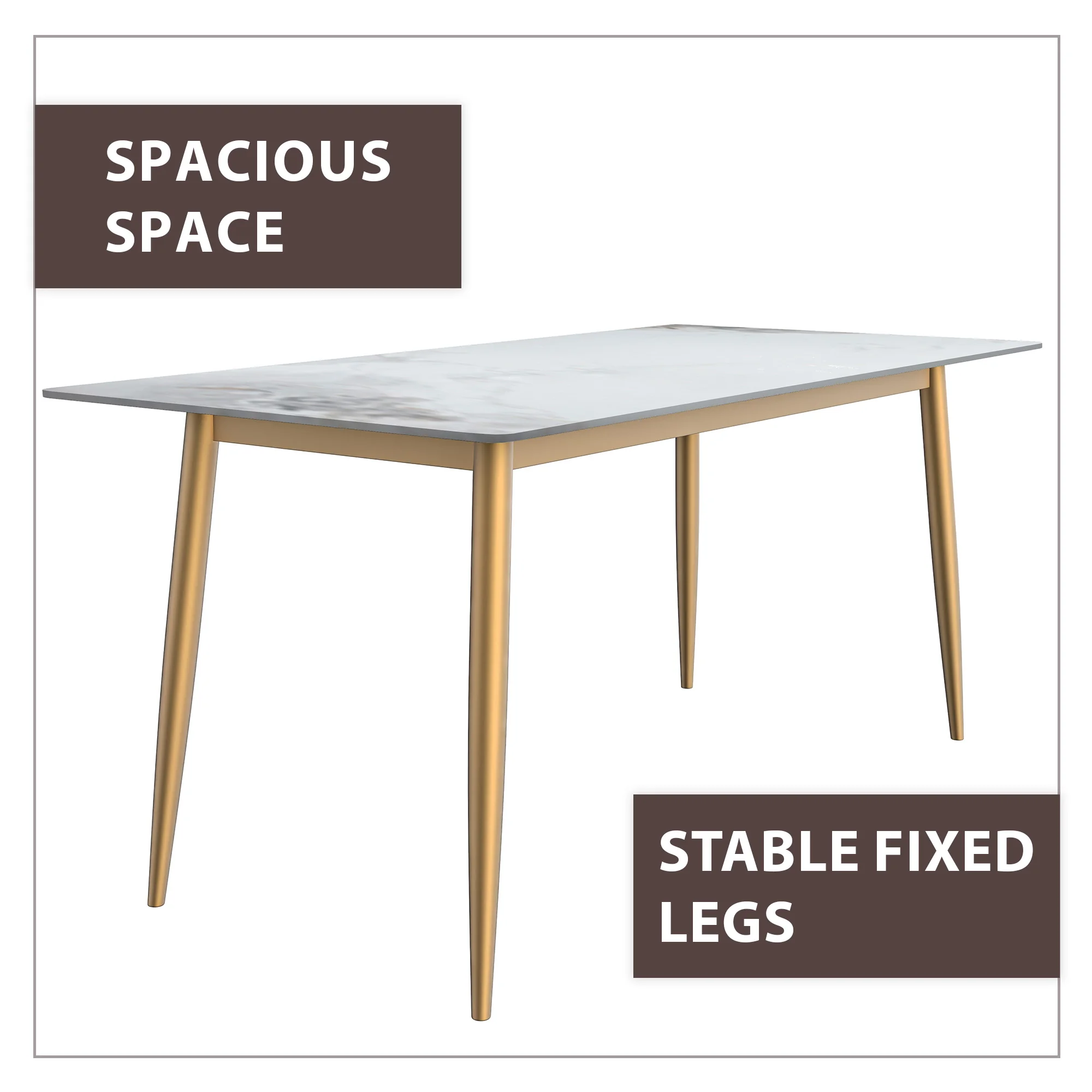 Zayle Series Modern Dining Table Brushed Gold Base, With 55 Medium Grey Sintered Stone Top