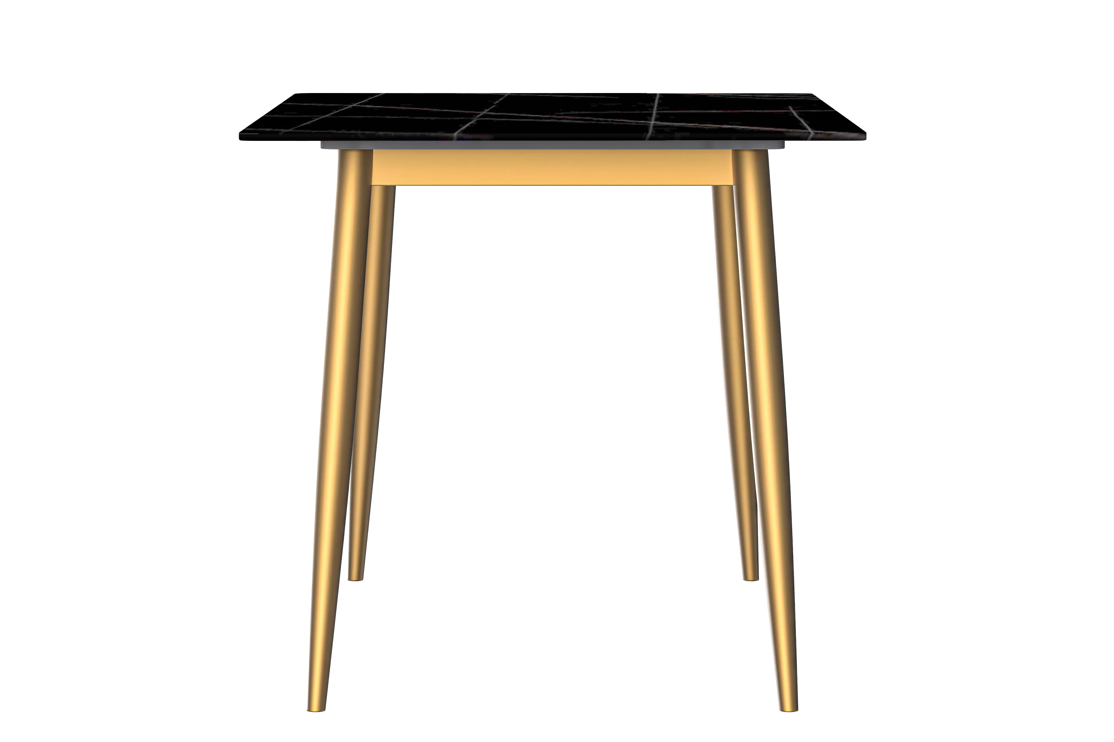 Zayle Series Modern Dining Table Brushed Gold Base, With 62 Black/Gold Sintered Stone Top
