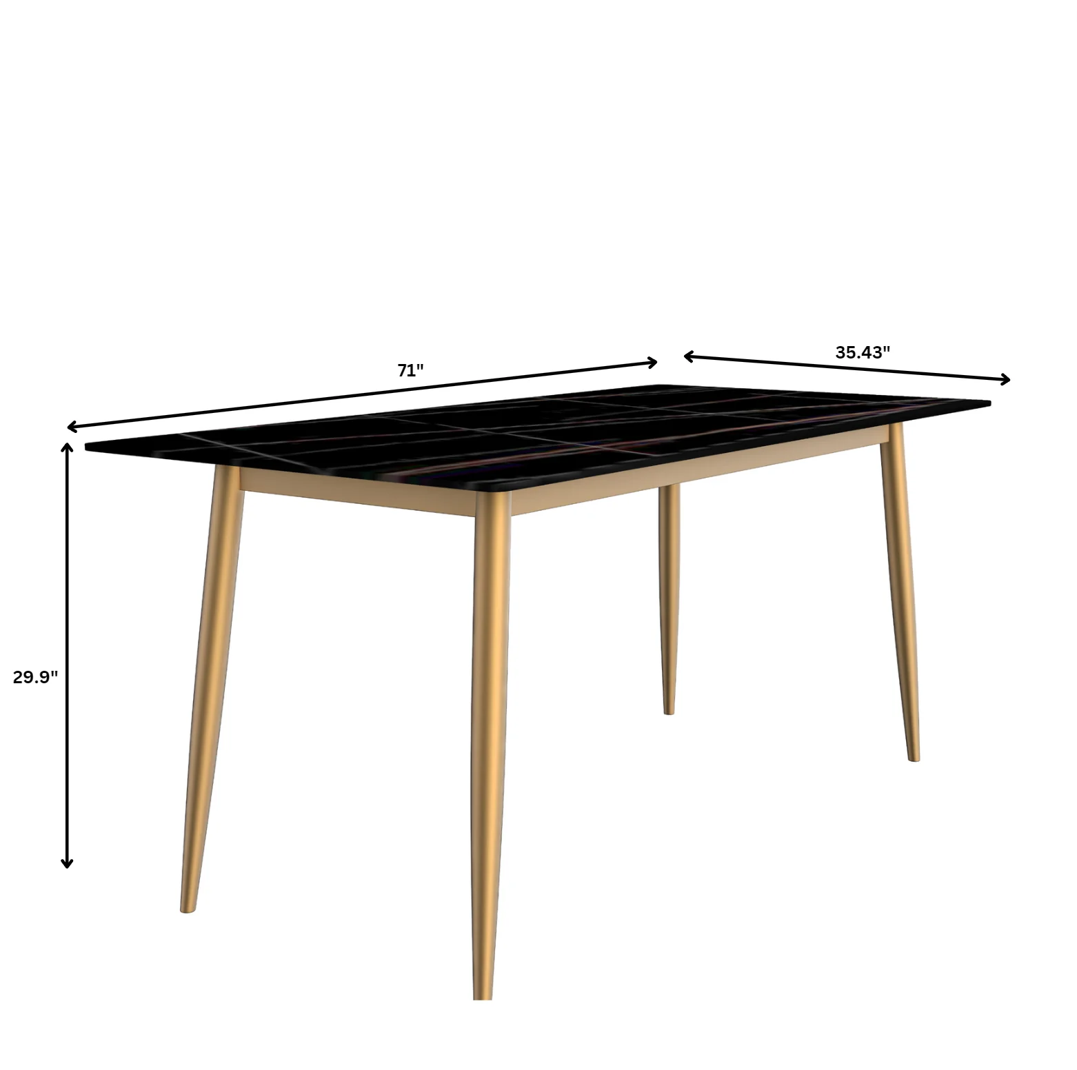 Zayle Series Modern Dining Table Brushed Gold Base, With 62 Black/Gold Sintered Stone Top