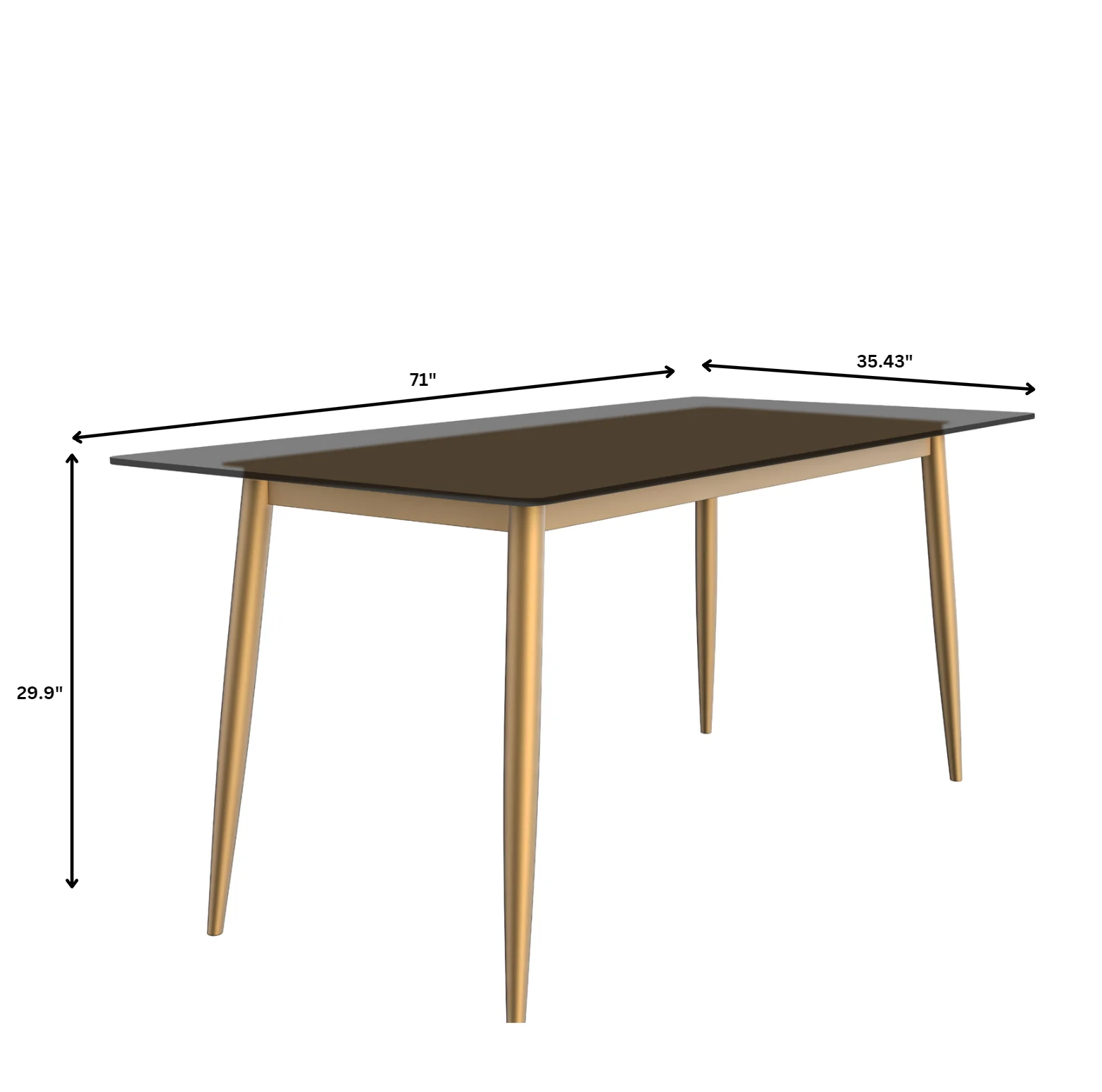 Zayle Series Modern Dining Table Brushed Gold Base, With 62 Clear Glass Top