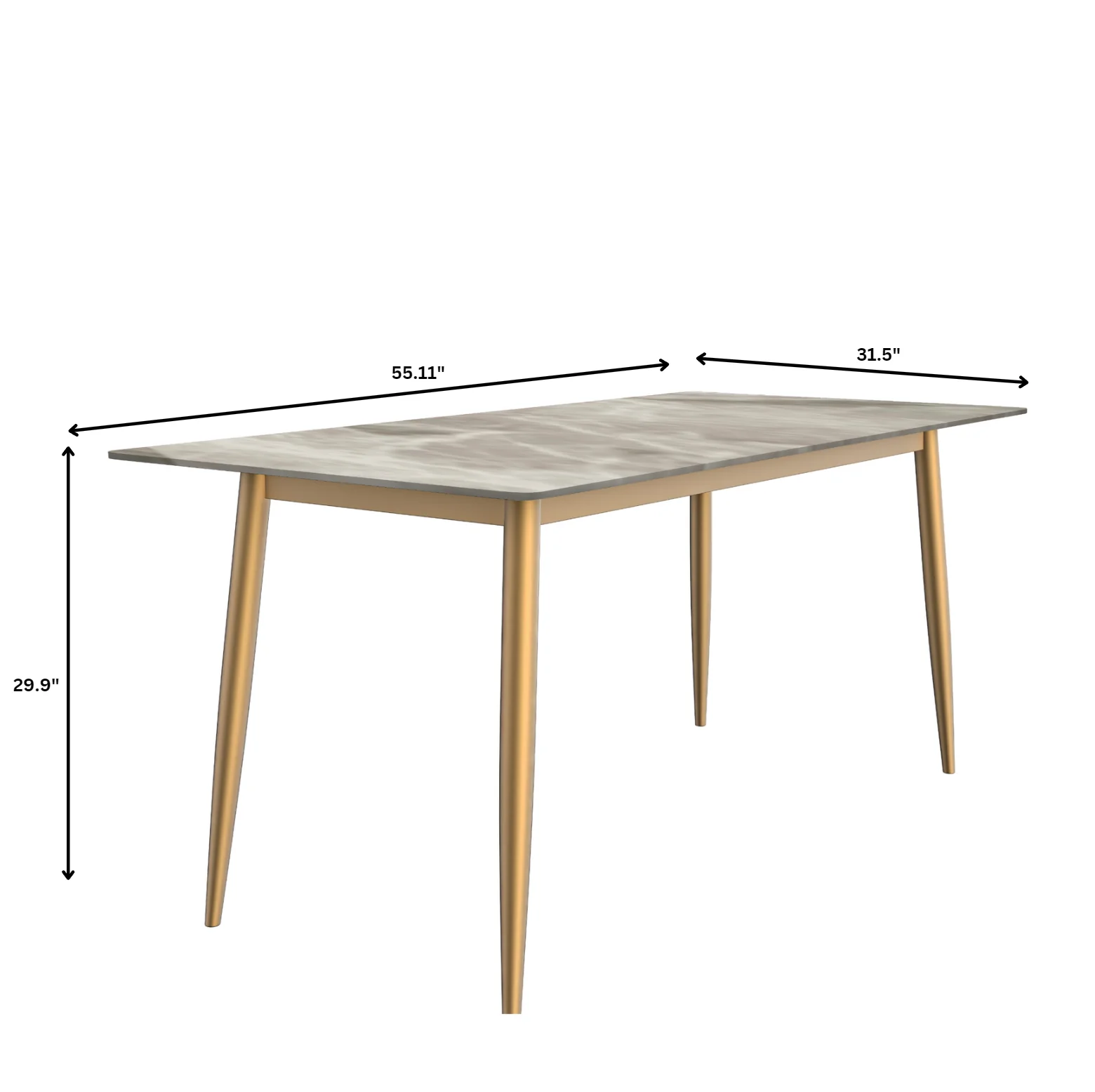 Zayle Series Modern Dining Table Brushed Gold Base, With 62 Deep Grey Sintered Stone Top