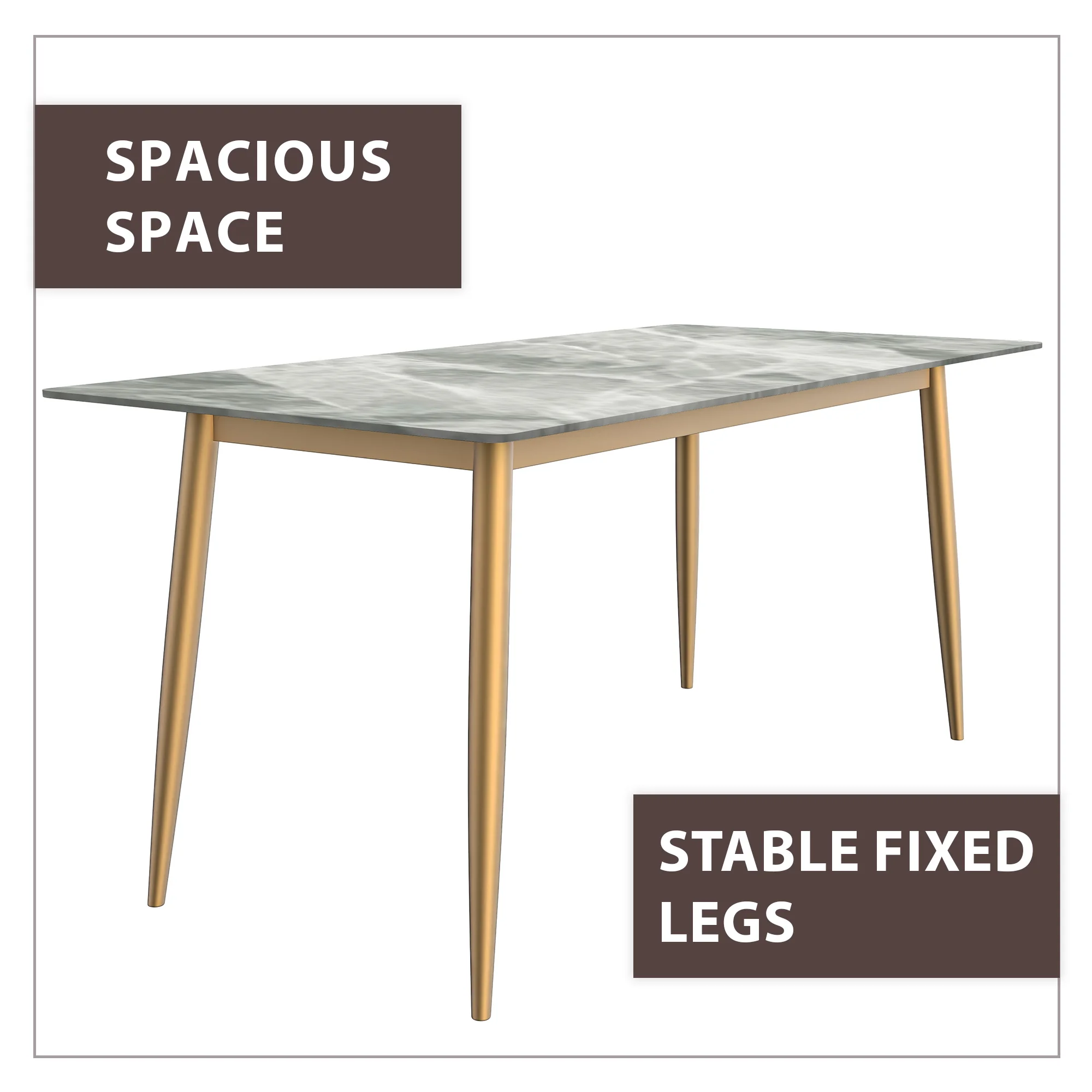 Zayle Series Modern Dining Table Brushed Gold Base, With 62 Light Grey Sintered Stone Top