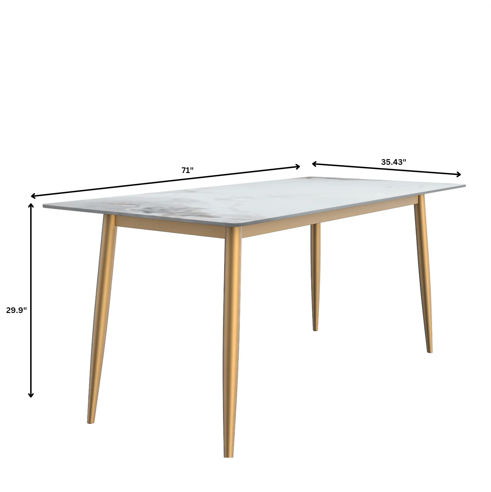 Zayle Series Modern Dining Table Brushed Gold Base, With 62 Medium Grey Sintered Stone Top