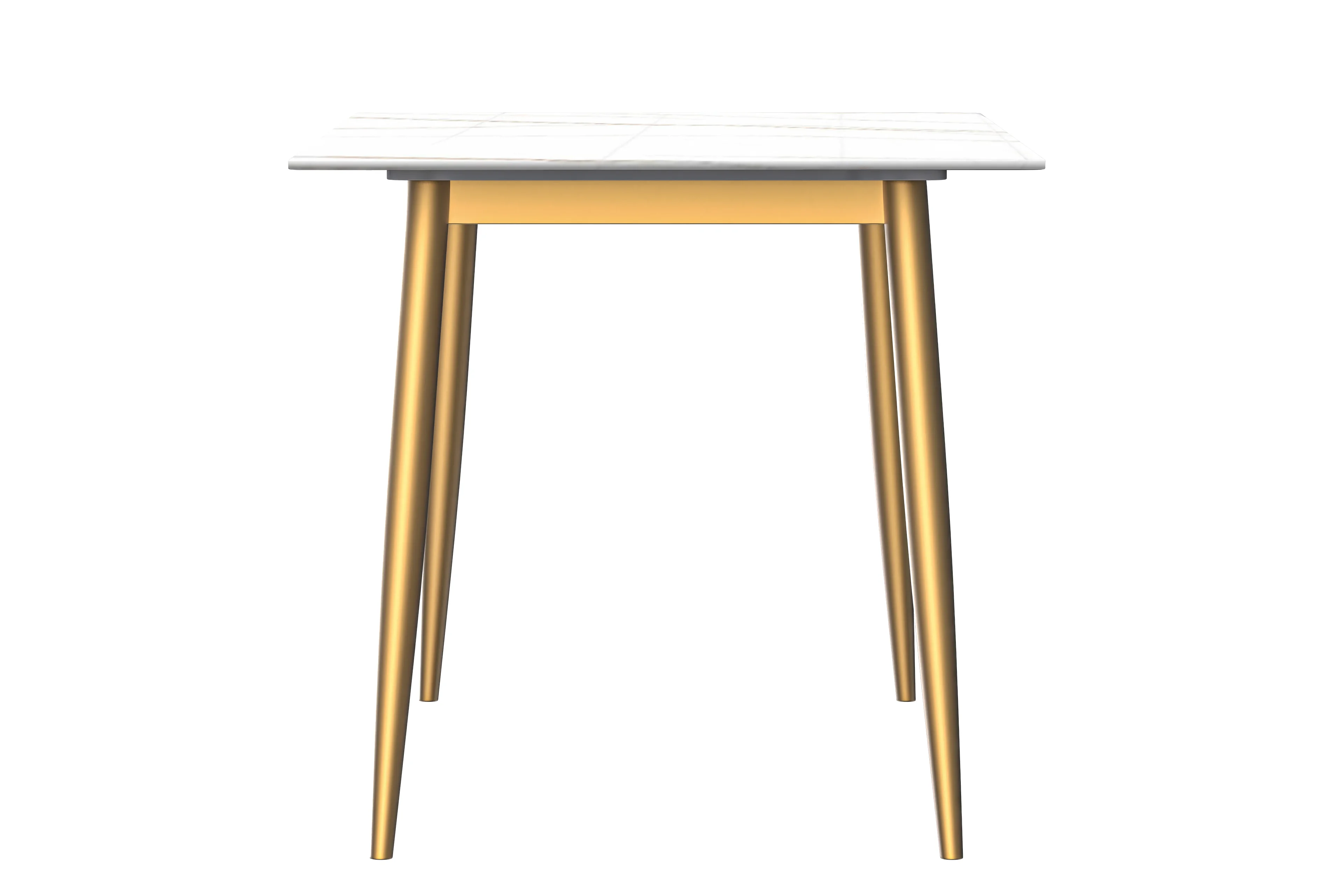 Zayle Series Modern Dining Table Brushed Gold Base, With 62 White/Gold Sintered Stone Top