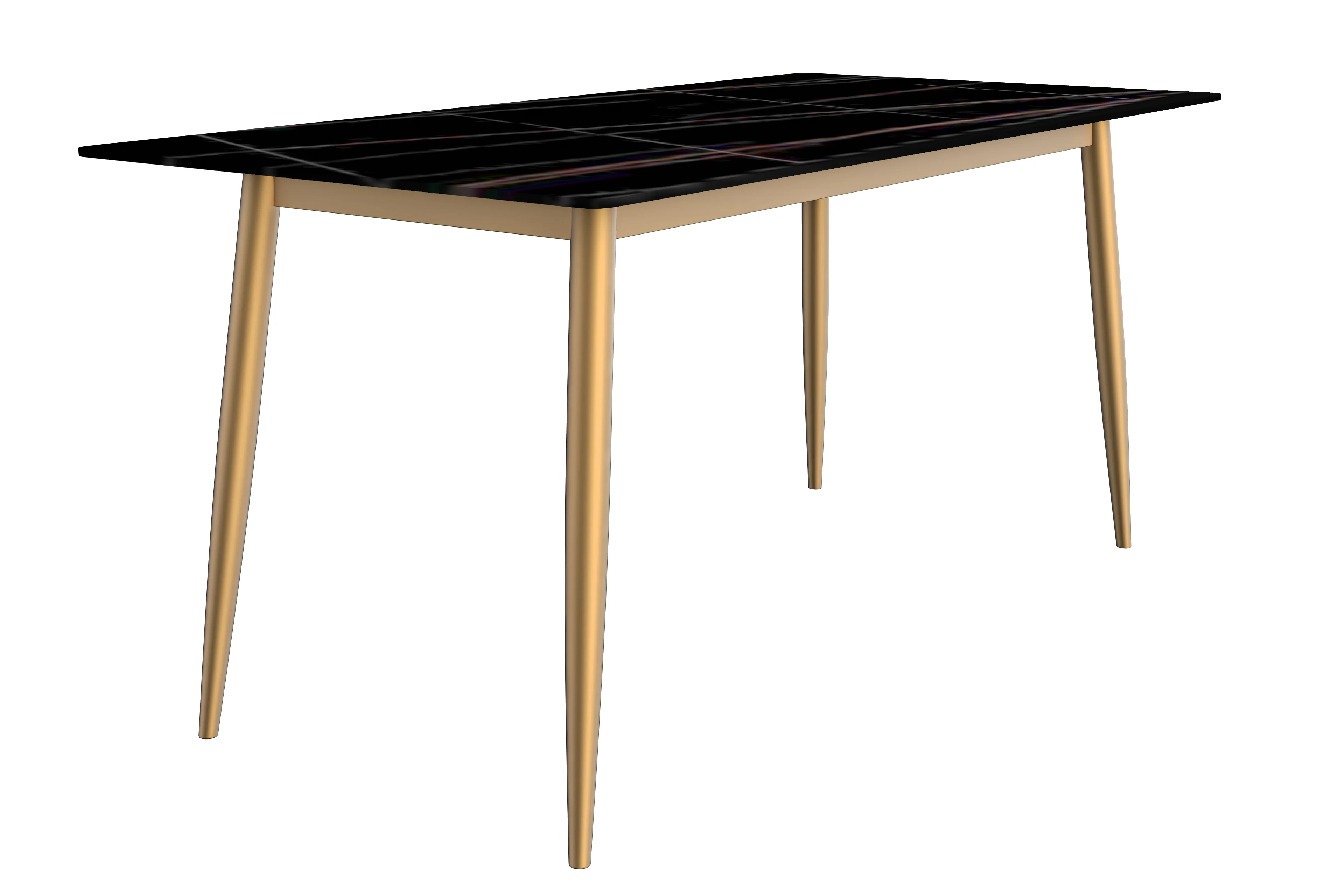 Zayle Series Modern Dining Table Brushed Gold Base, With 71 Black/Gold Sintered Stone Top