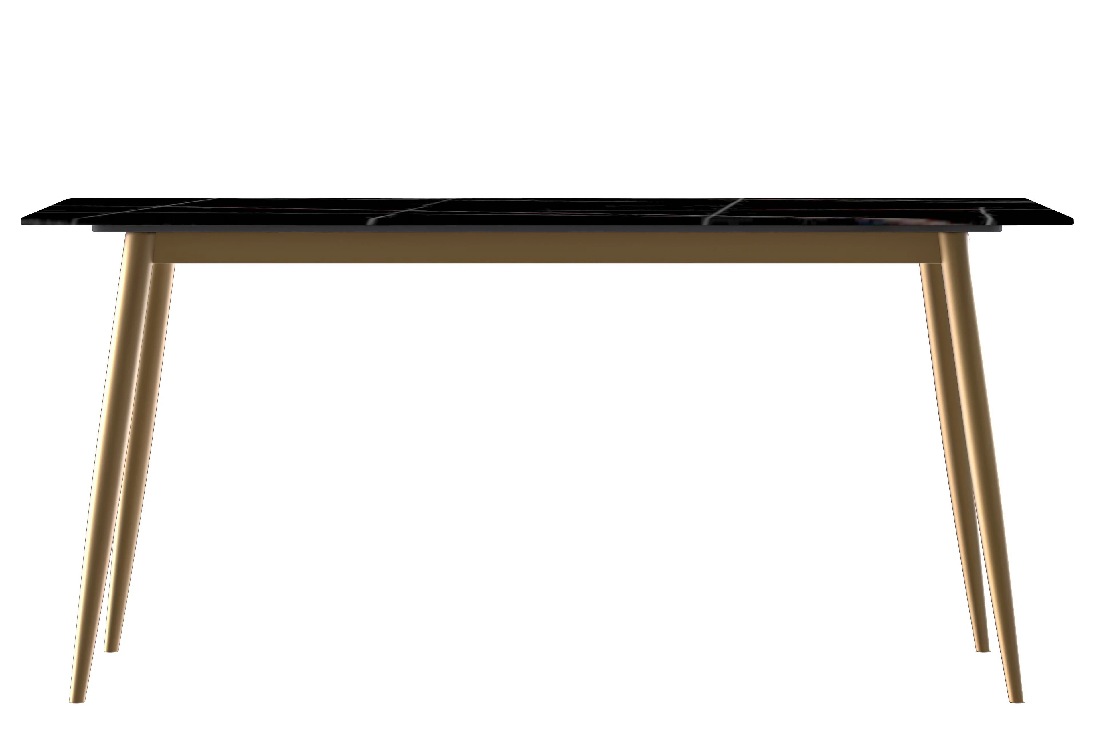 Zayle Series Modern Dining Table Brushed Gold Base, With 71 Black/Gold Sintered Stone Top