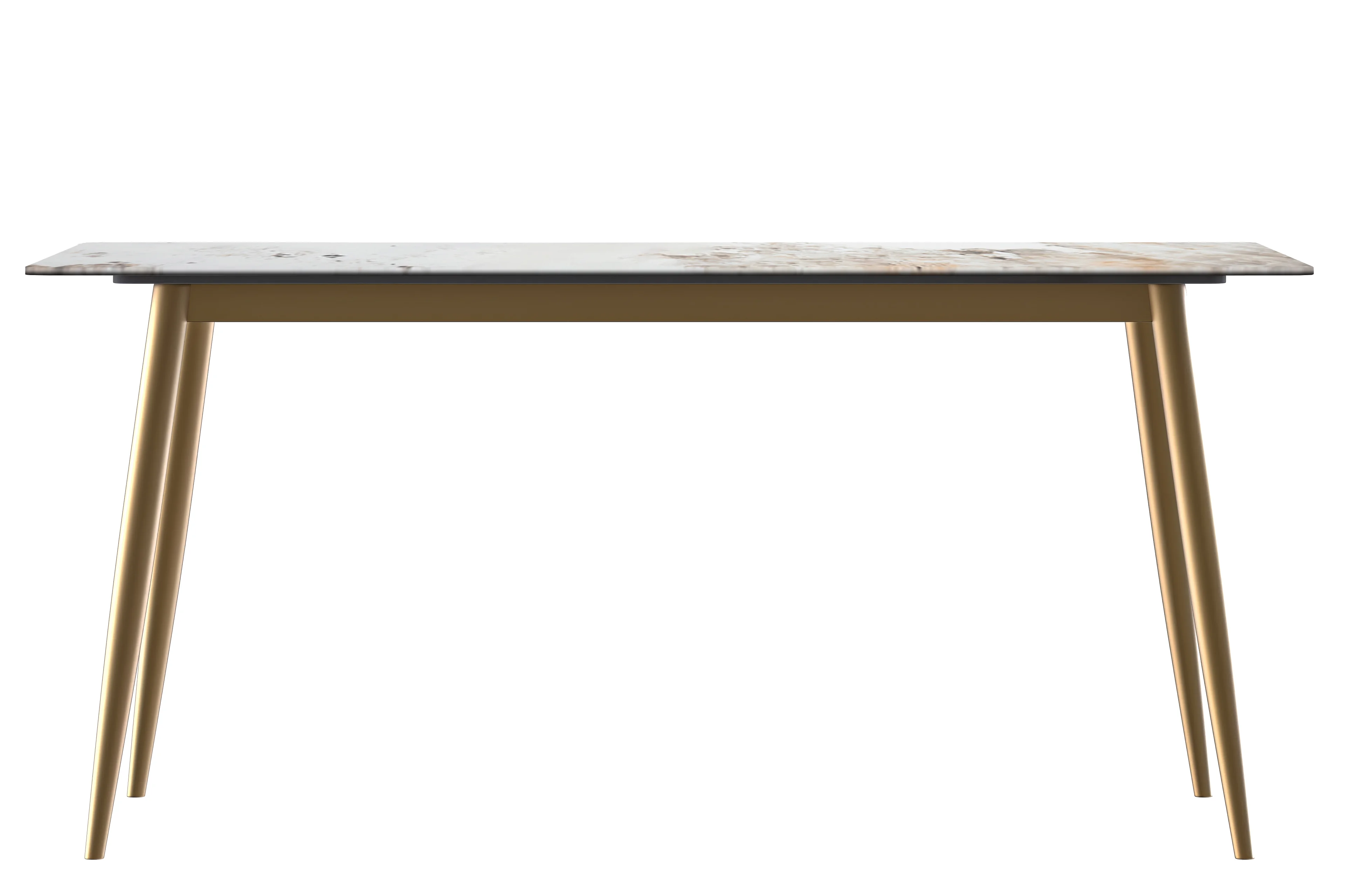 Zayle Series Modern Dining Table Brushed Gold Base, With 71 White Grey Sintered Stone Top
