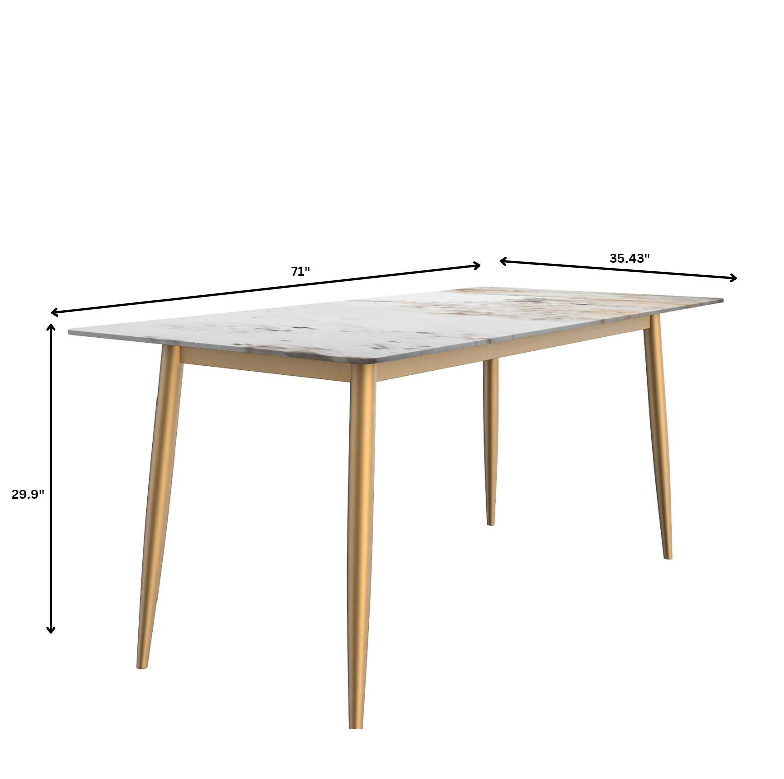 Zayle Series Modern Dining Table Brushed Gold Base, With 71 White Grey Sintered Stone Top