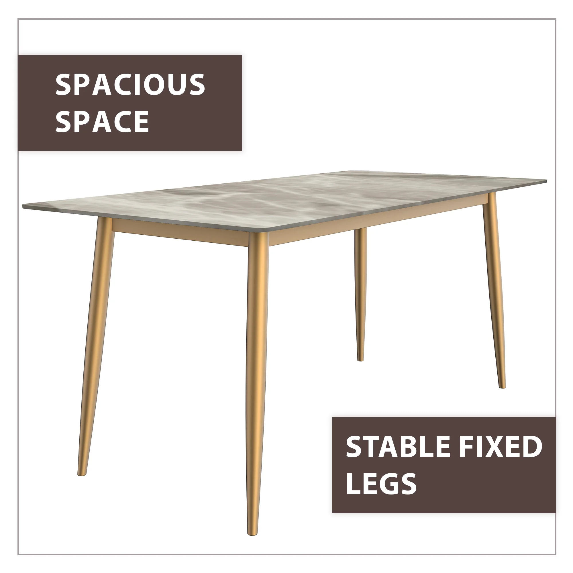 Zayle Series Modern Dining Table Brushed Gold Base, With 71 Deep Grey Sintered Stone Top