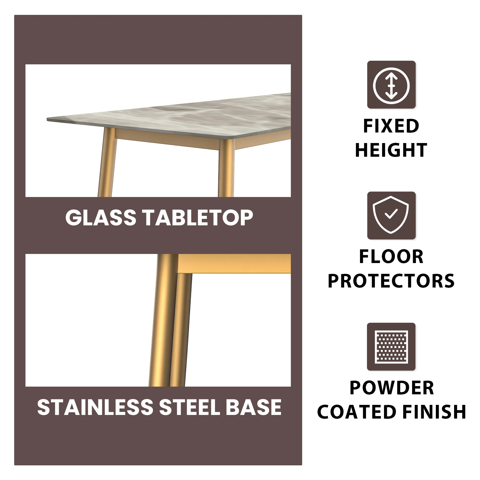 Zayle Series Modern Dining Table Brushed Gold Base, With 71 Deep Grey Sintered Stone Top