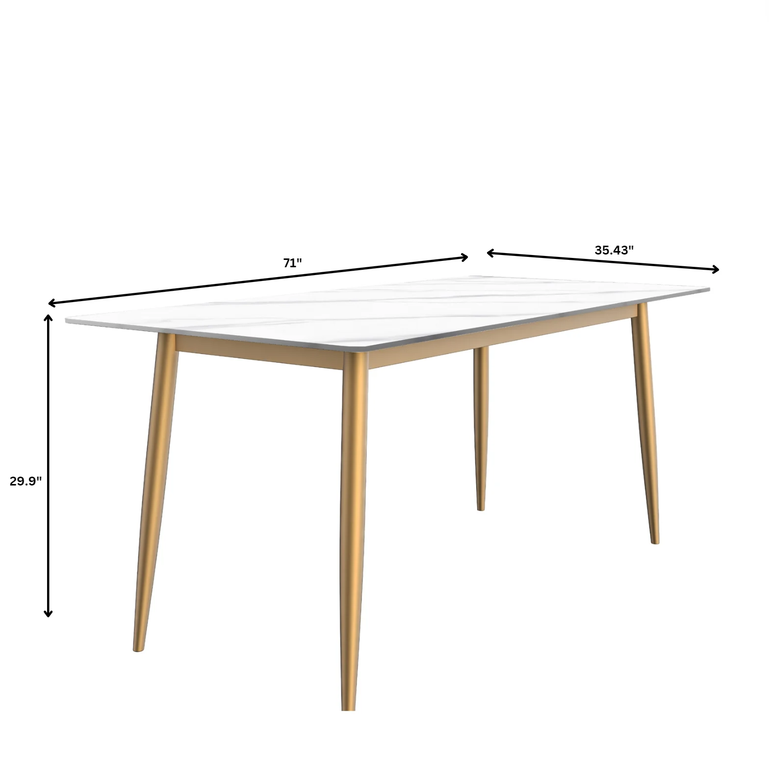 Zayle Series Modern Dining Table Brushed Gold Base, With 71 White Sintered Stone Top