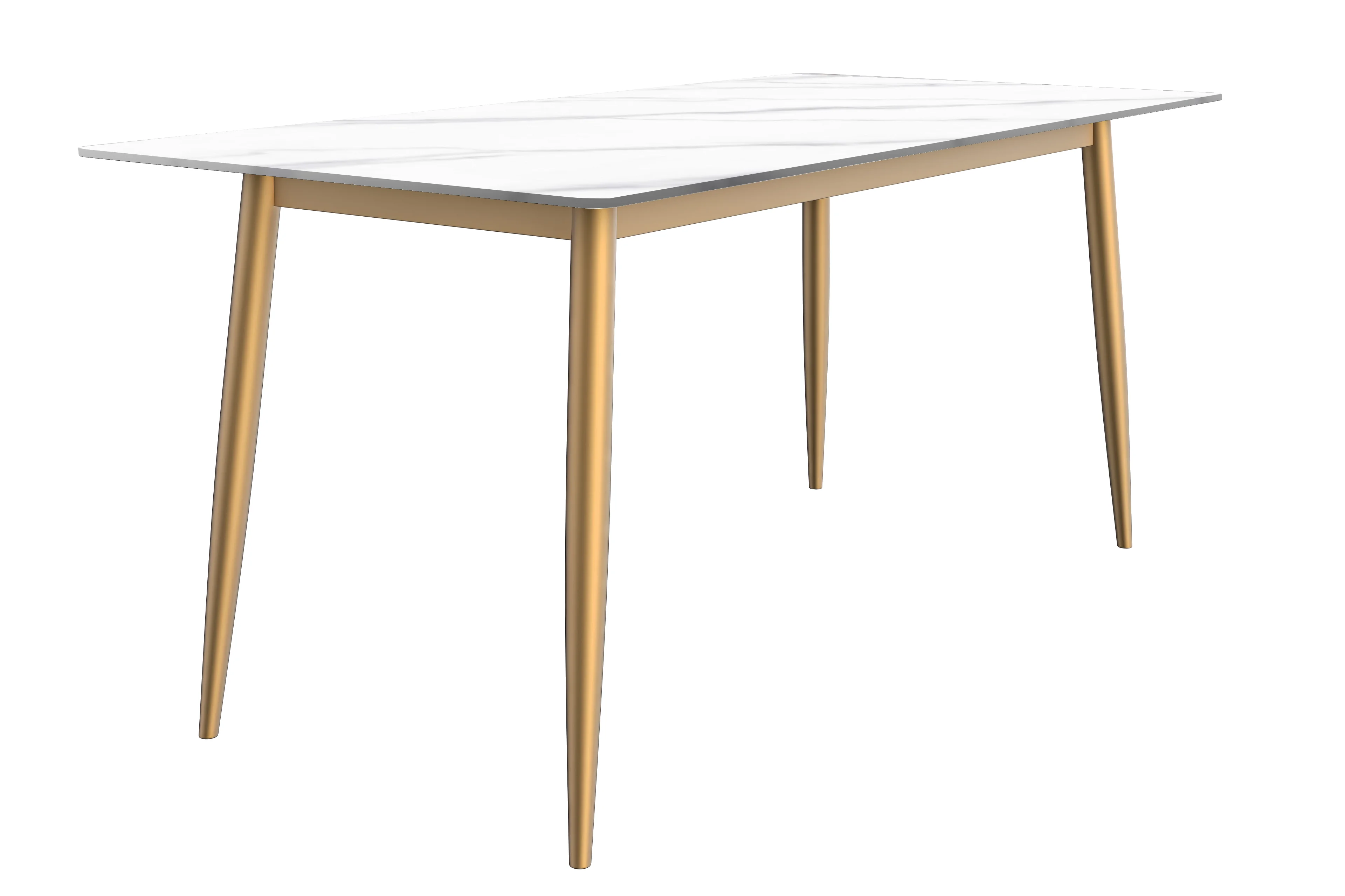 Zayle Series Modern Dining Table Brushed Gold Base, With 71 White Sintered Stone Top