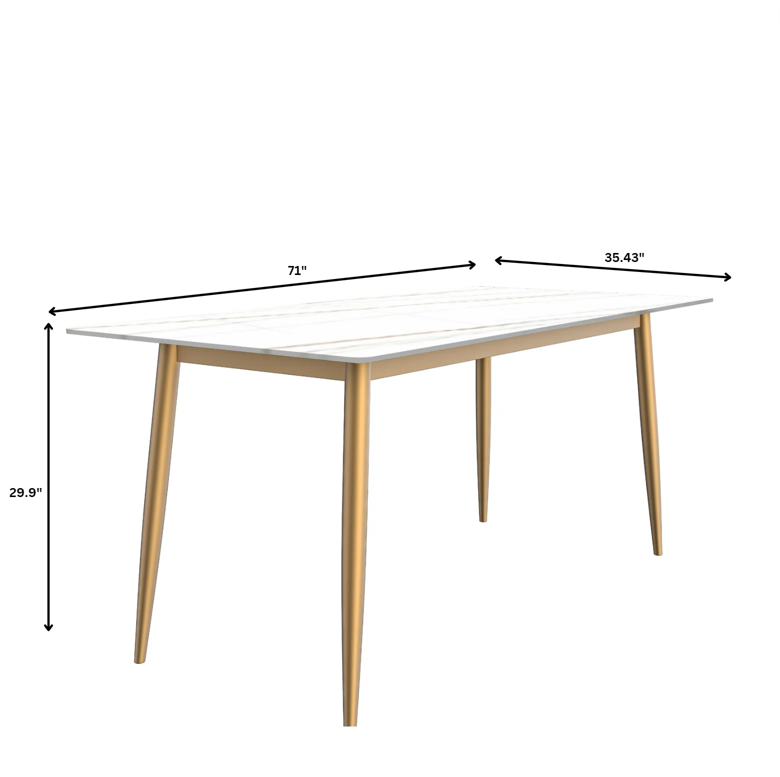 Zayle Series Modern Dining Table Brushed Gold Base, With 71 White/Gold Sintered Stone Top