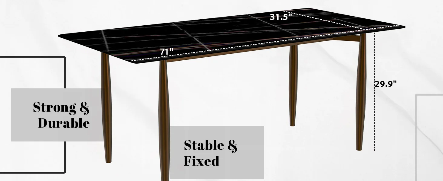 Zinti Series Modern Dining Table Bronze Base, With 55" Black/Gold Sintered Stone Top