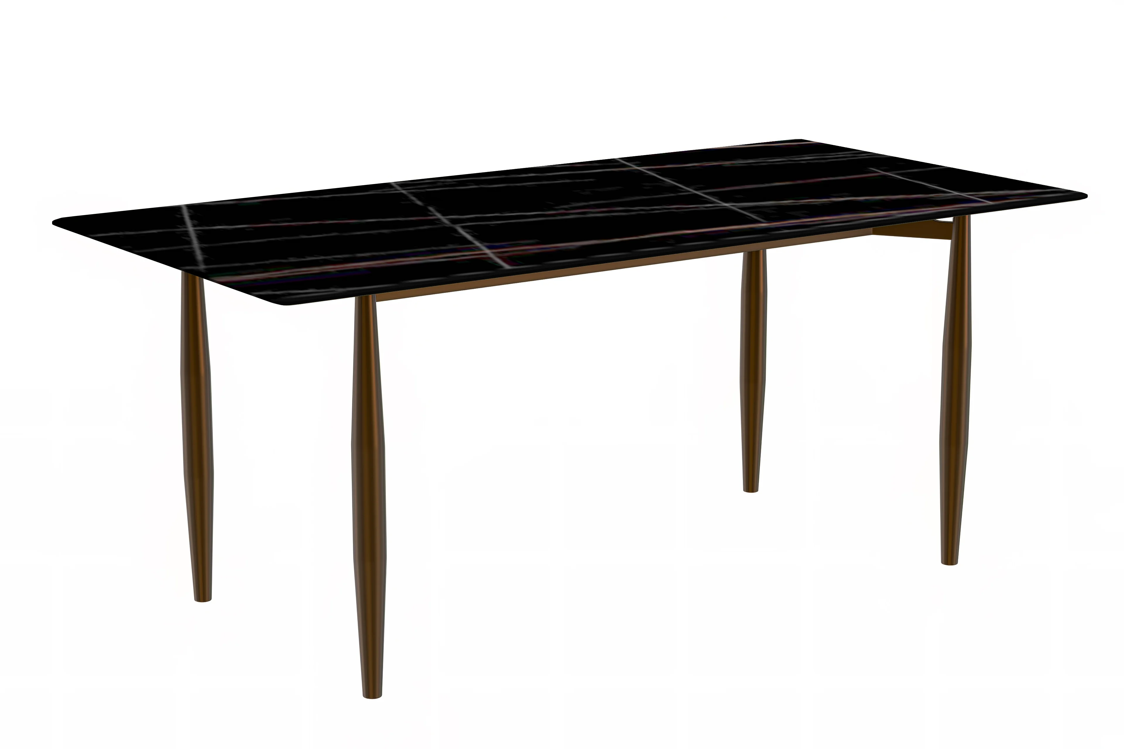 Zinti Series Modern Dining Table Bronze Base, With 55" Black/Gold Sintered Stone Top