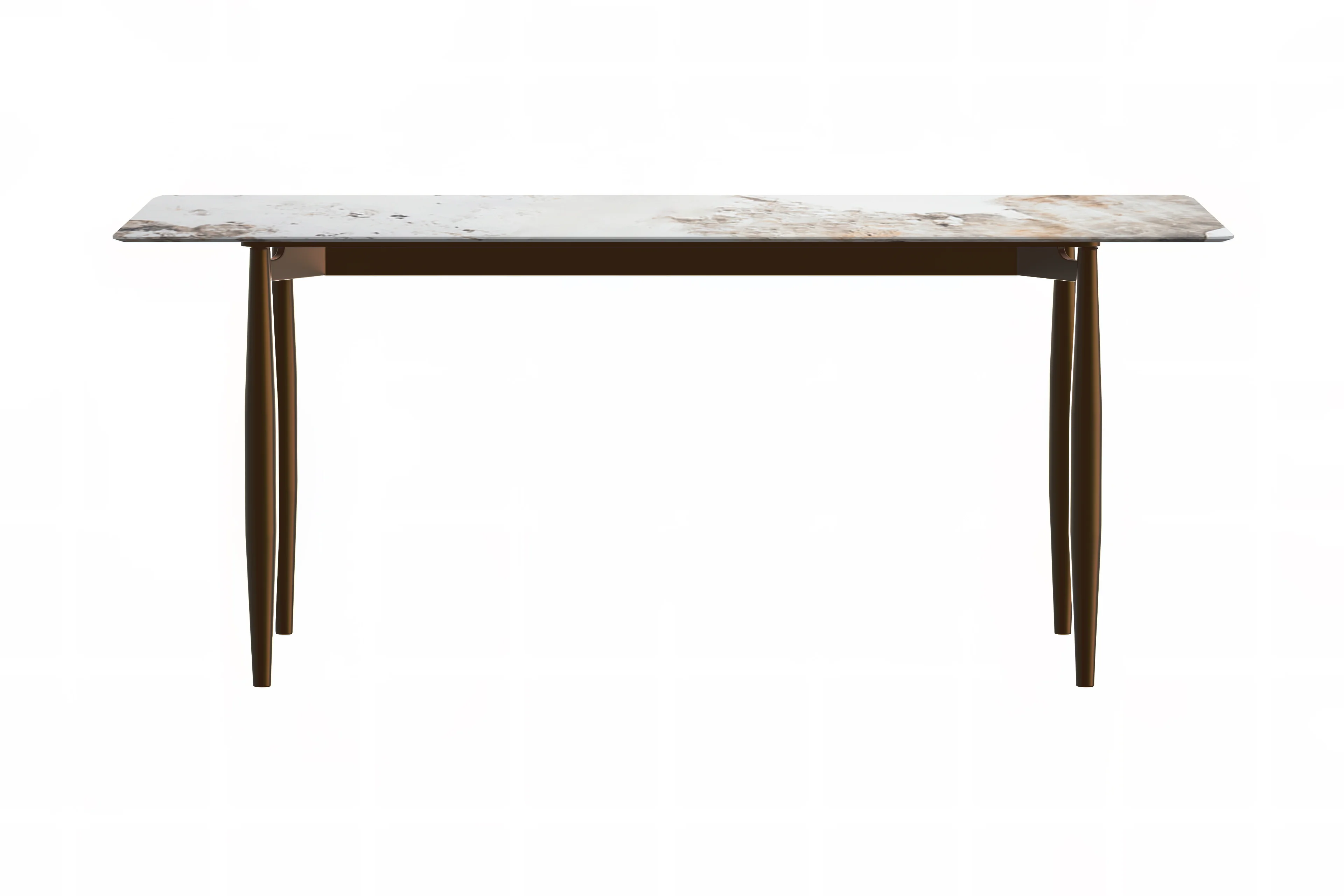 Zinti Series Modern Dining Table Bronze Base, With 55" White Grey Sintered Stone Top